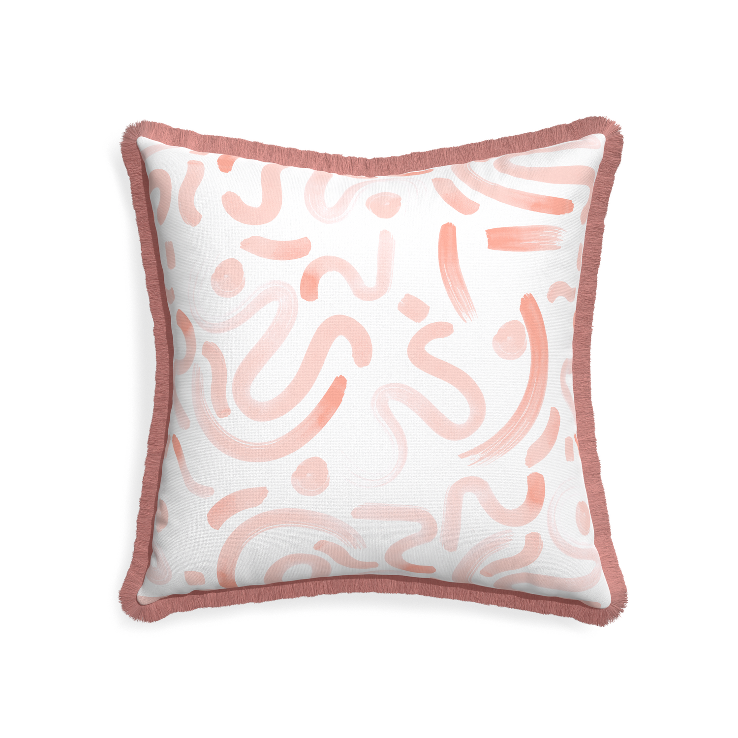 22-square hockney pink custom pillow with d fringe on white background