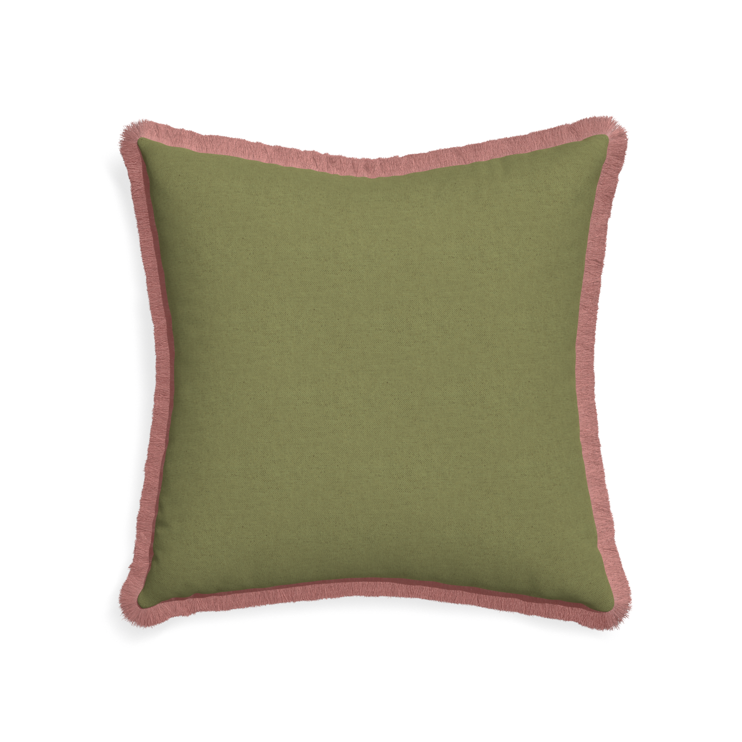 22-square moss custom moss greenpillow with d fringe on white background