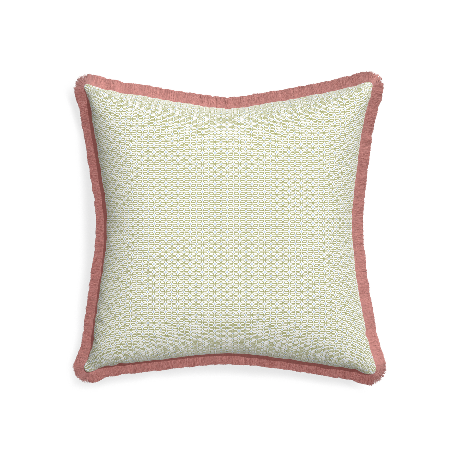 22-square loomi moss custom moss green geometricpillow with d fringe on white background