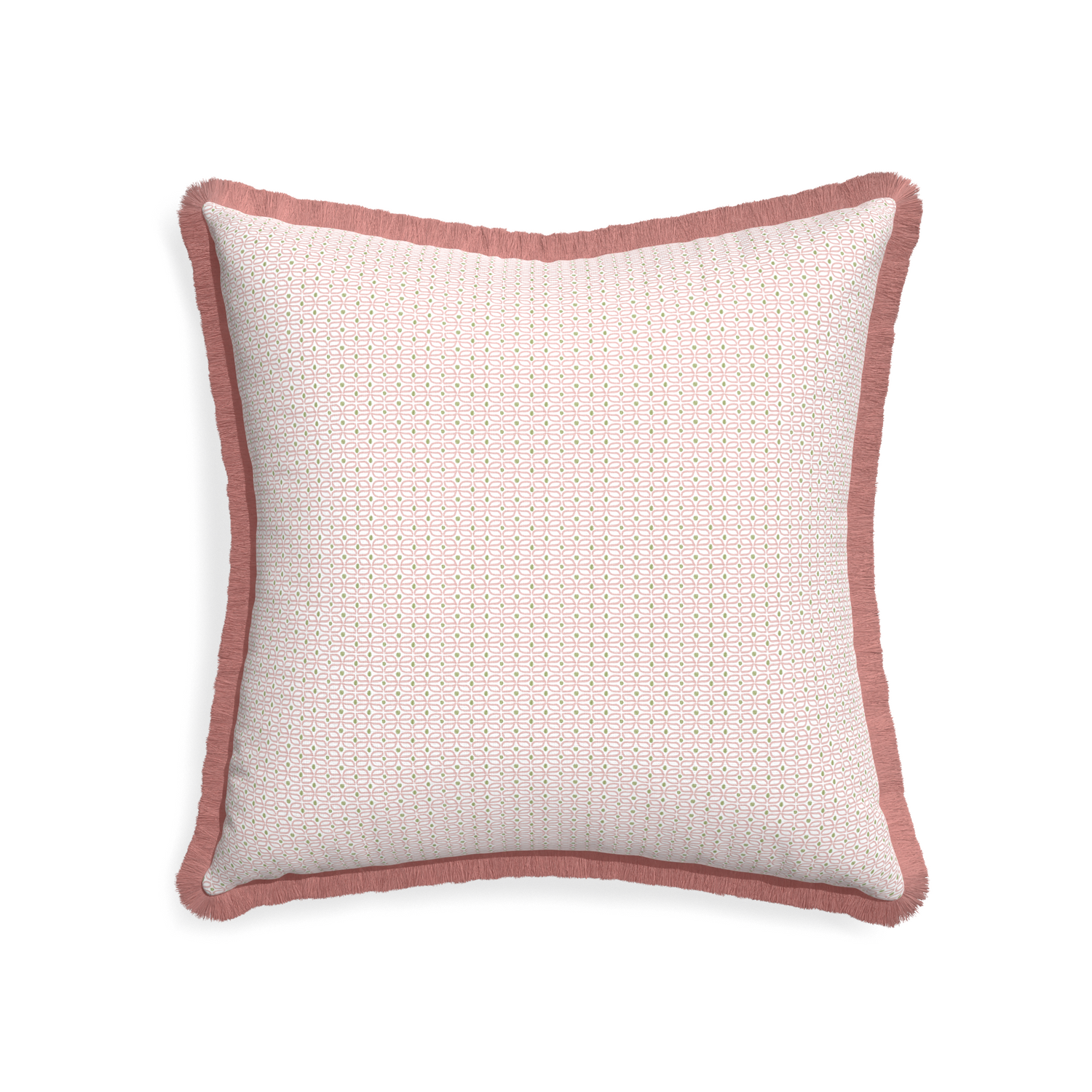 22-square loomi pink custom pillow with d fringe on white background
