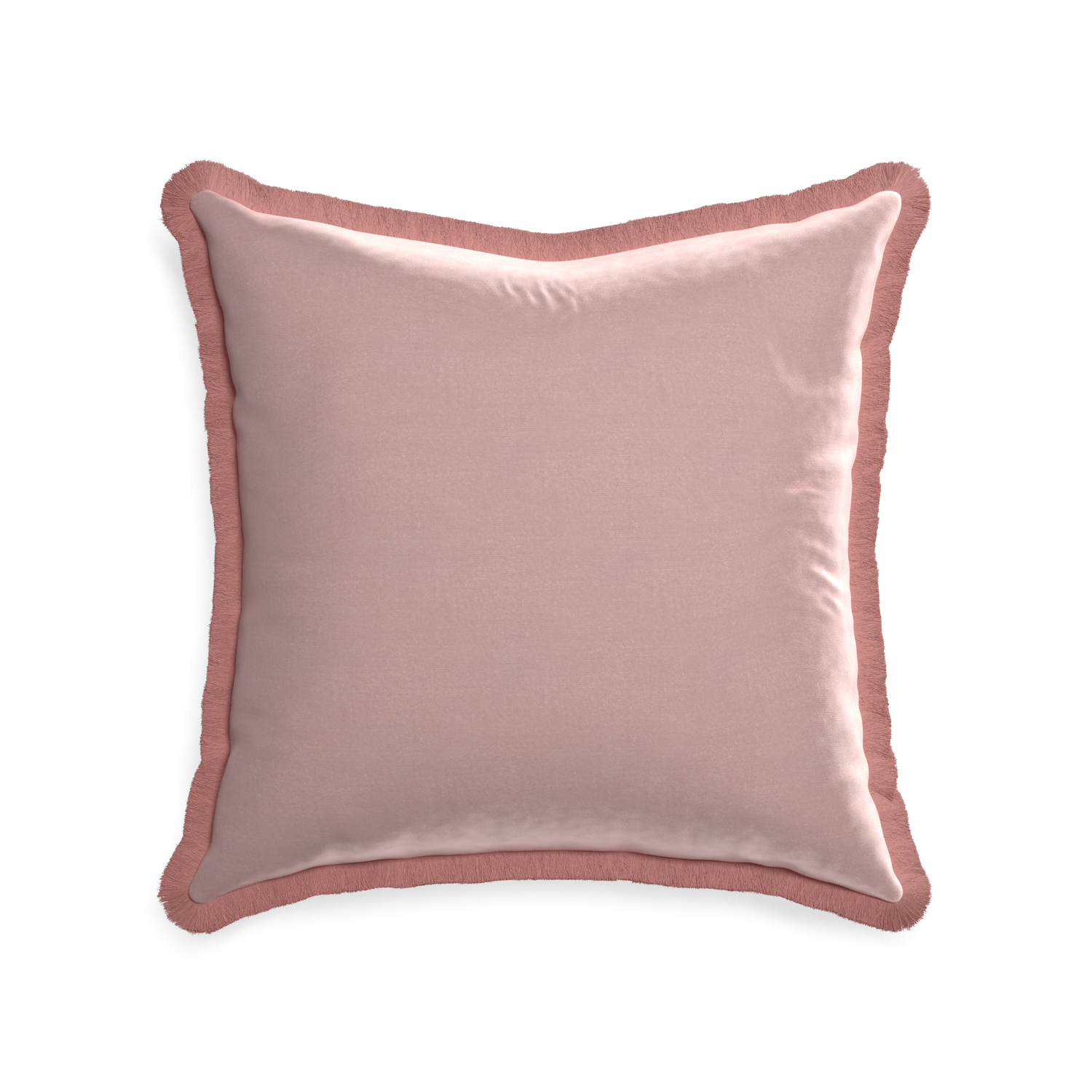 22-square mauve velvet custom pillow with d fringe on white background