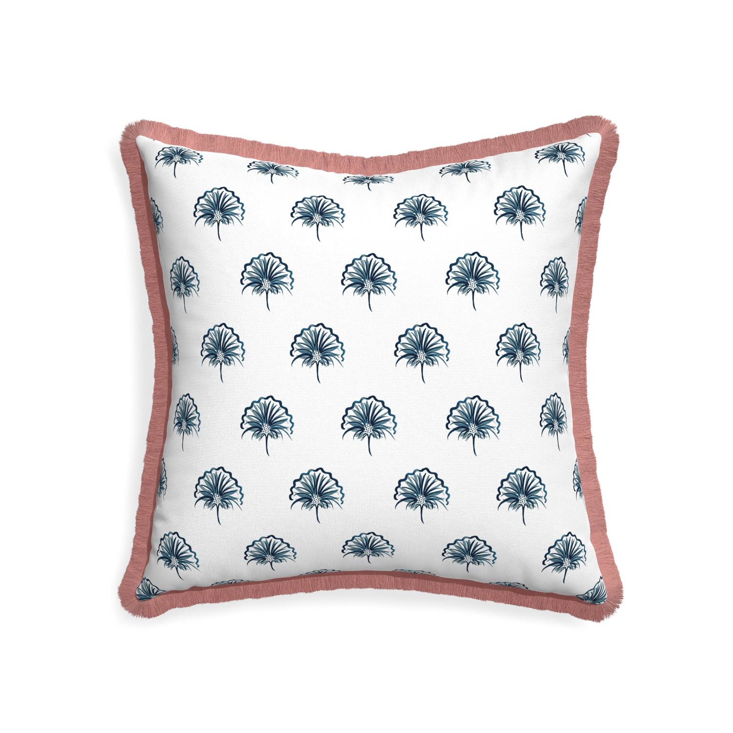 22-square penelope midnight custom floral navypillow with d fringe on white background