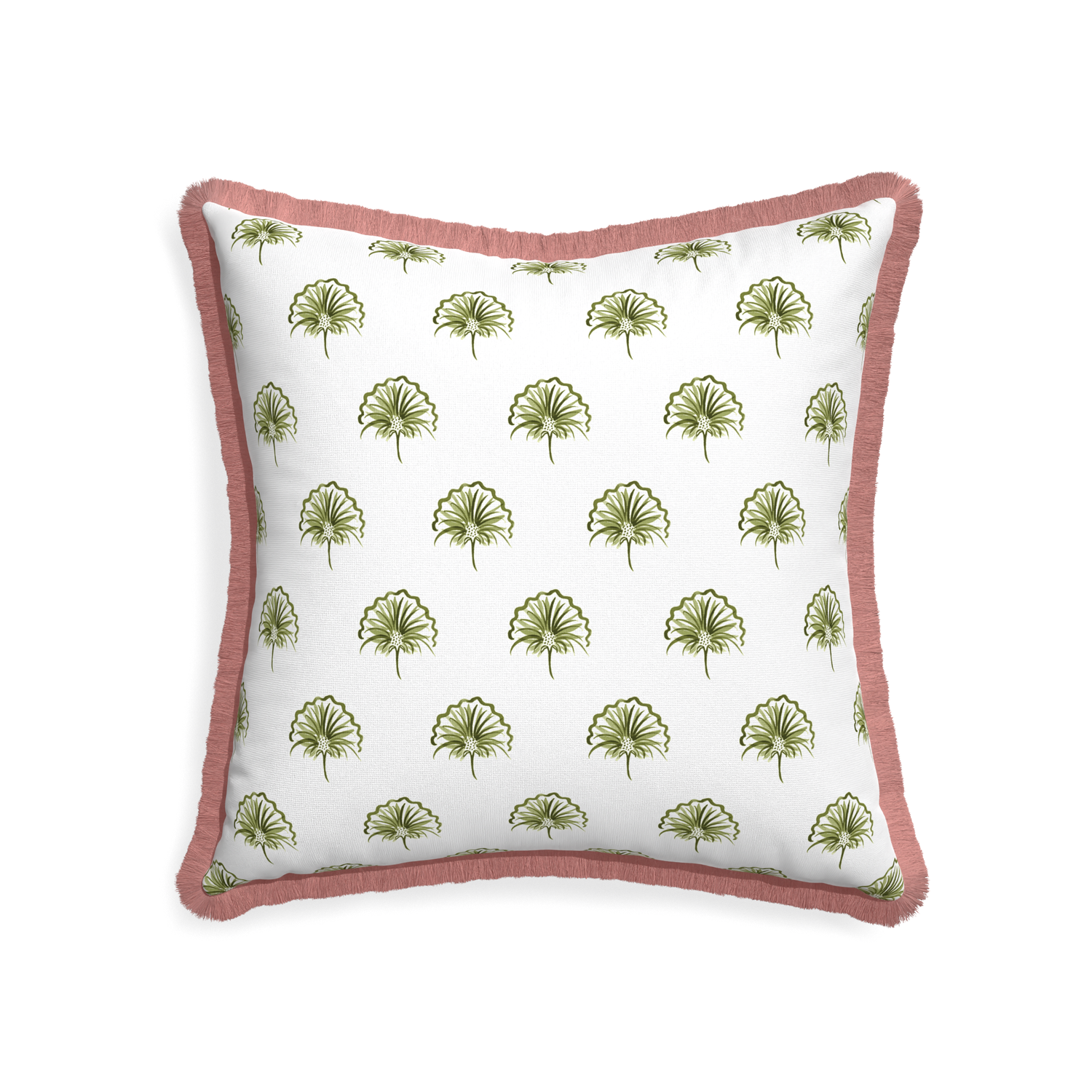 22-square penelope moss custom pillow with d fringe on white background