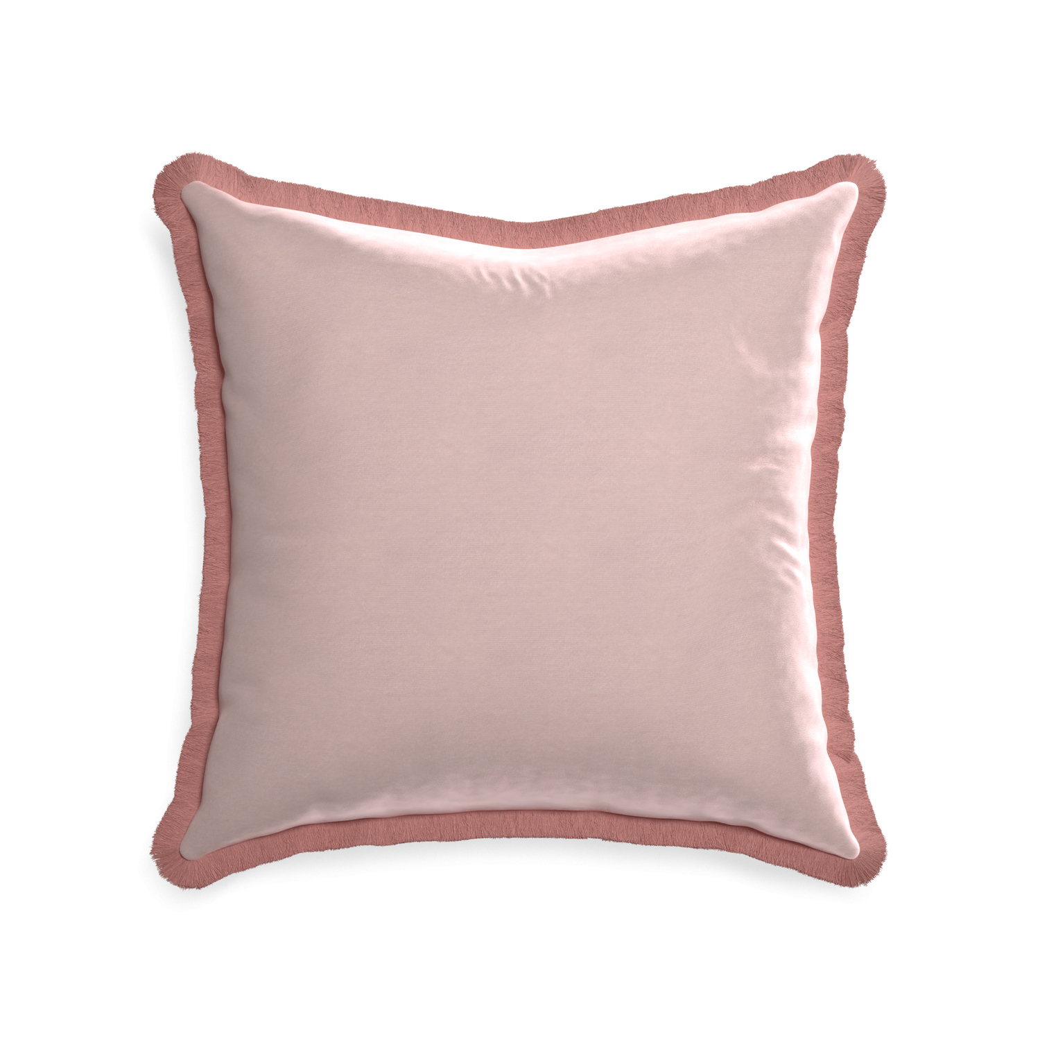 22-square rose velvet custom pillow with d fringe on white background