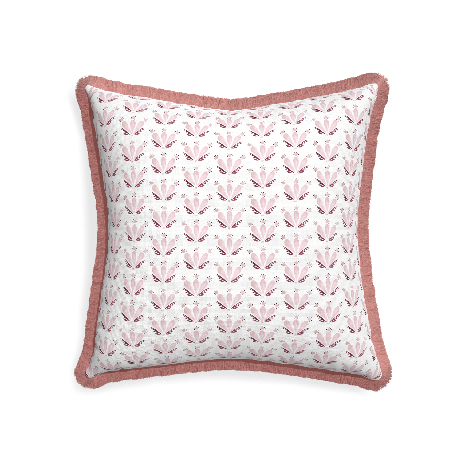 22-square serena pink custom pillow with d fringe on white background