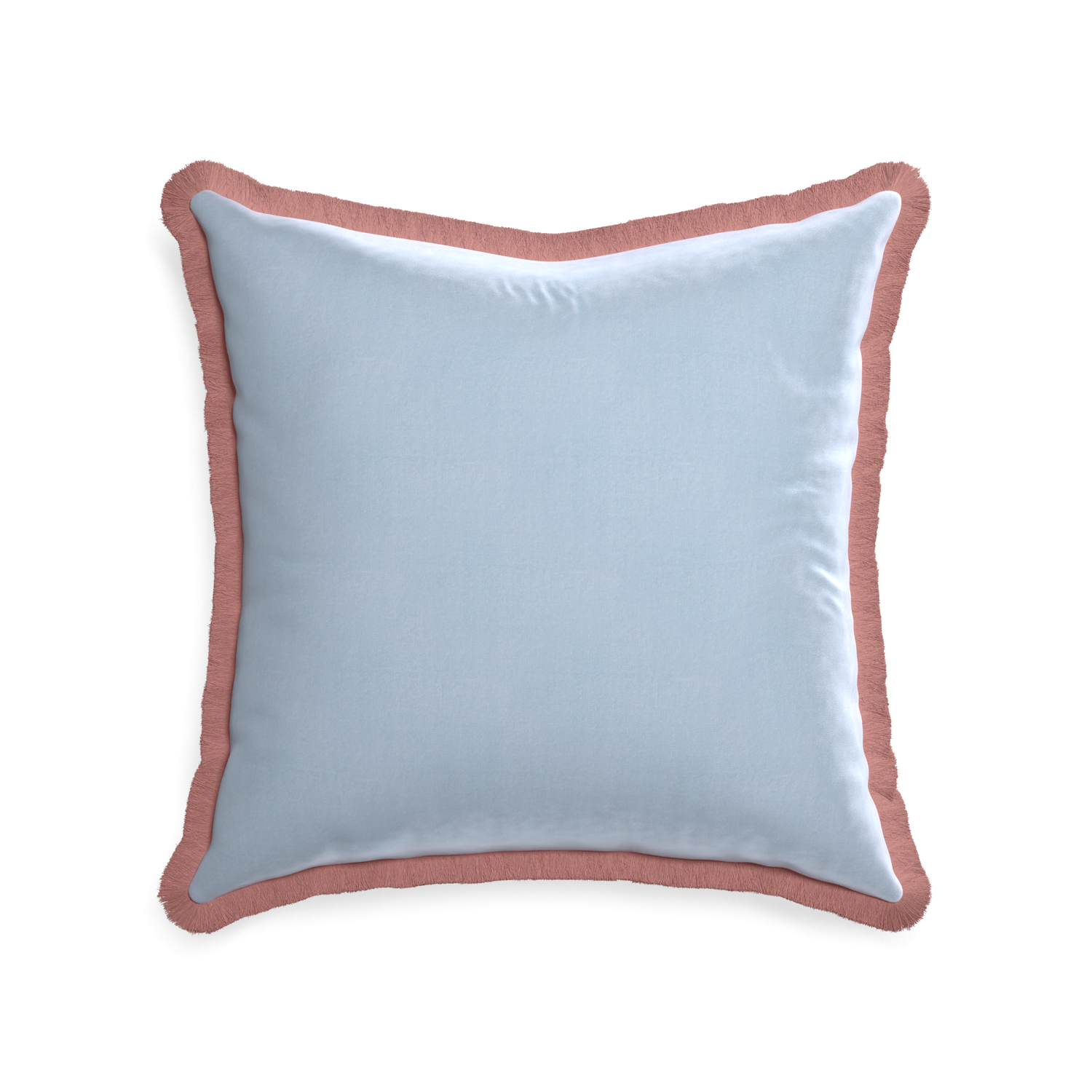 22-square sky velvet custom pillow with d fringe on white background