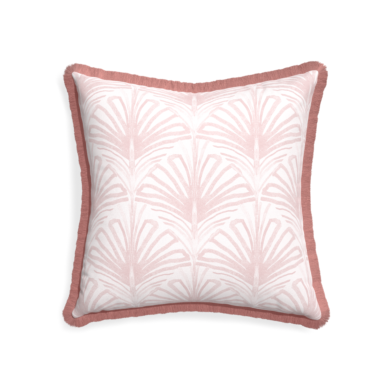 22-square suzy rose custom pillow with d fringe on white background
