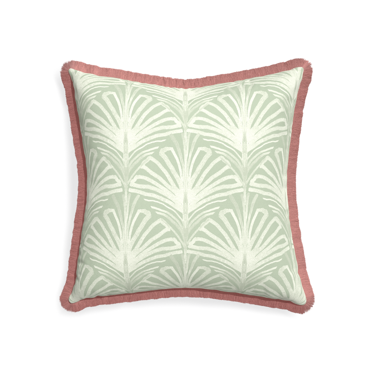 22-square suzy sage custom pillow with d fringe on white background