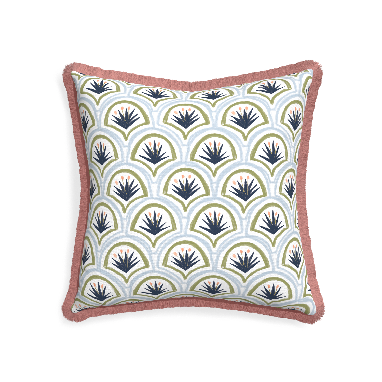 22-square thatcher midnight custom art deco palm patternpillow with d fringe on white background