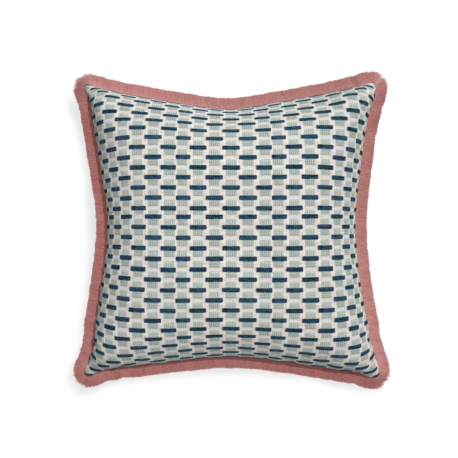 22-square willow amalfi custom blue geometric chenillepillow with d fringe on white background