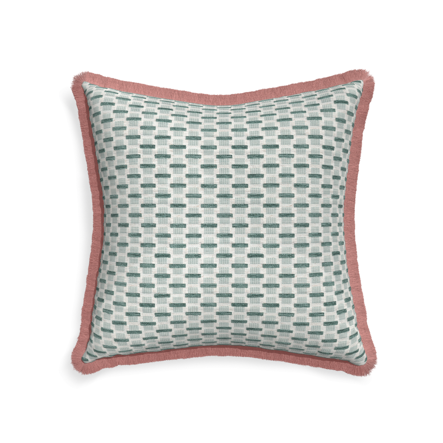 22-square willow mint custom green geometric chenillepillow with d fringe on white background