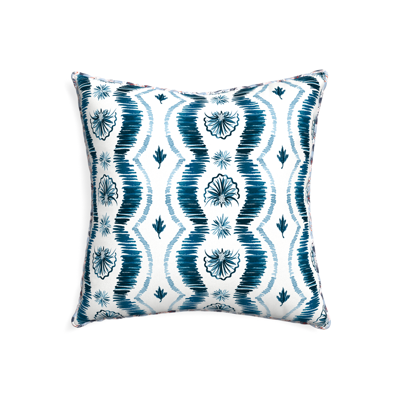 22-square alice custom blue ikatpillow with e piping on white background
