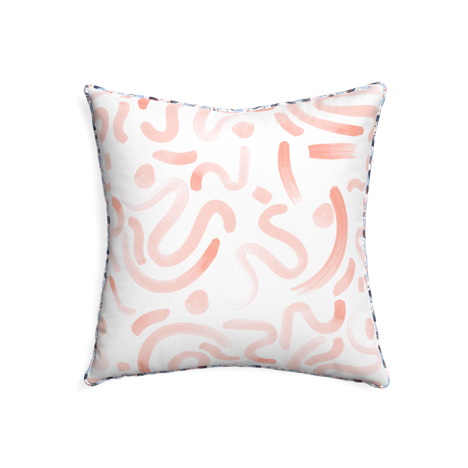 22-square hockney pink custom pillow with e piping on white background
