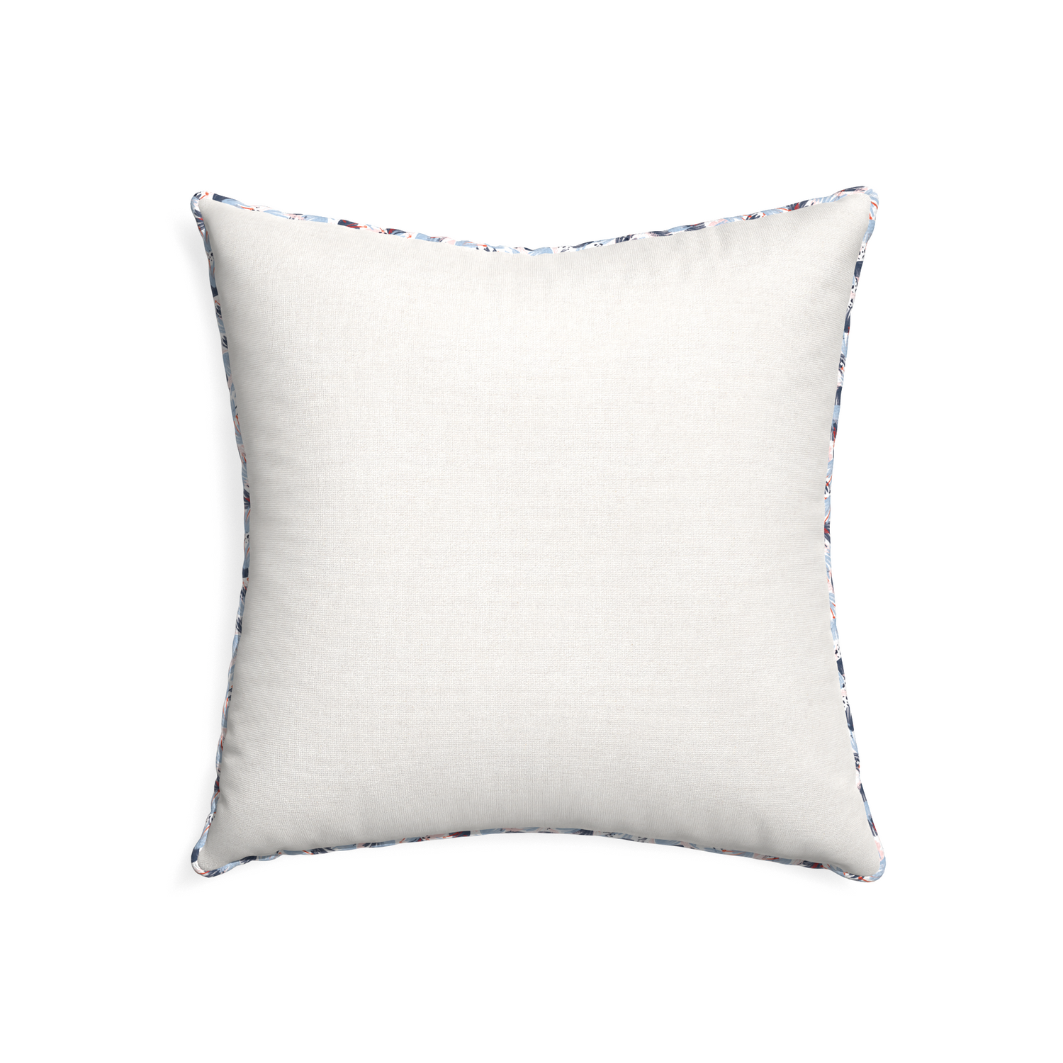 22-square flour custom pillow with e piping on white background