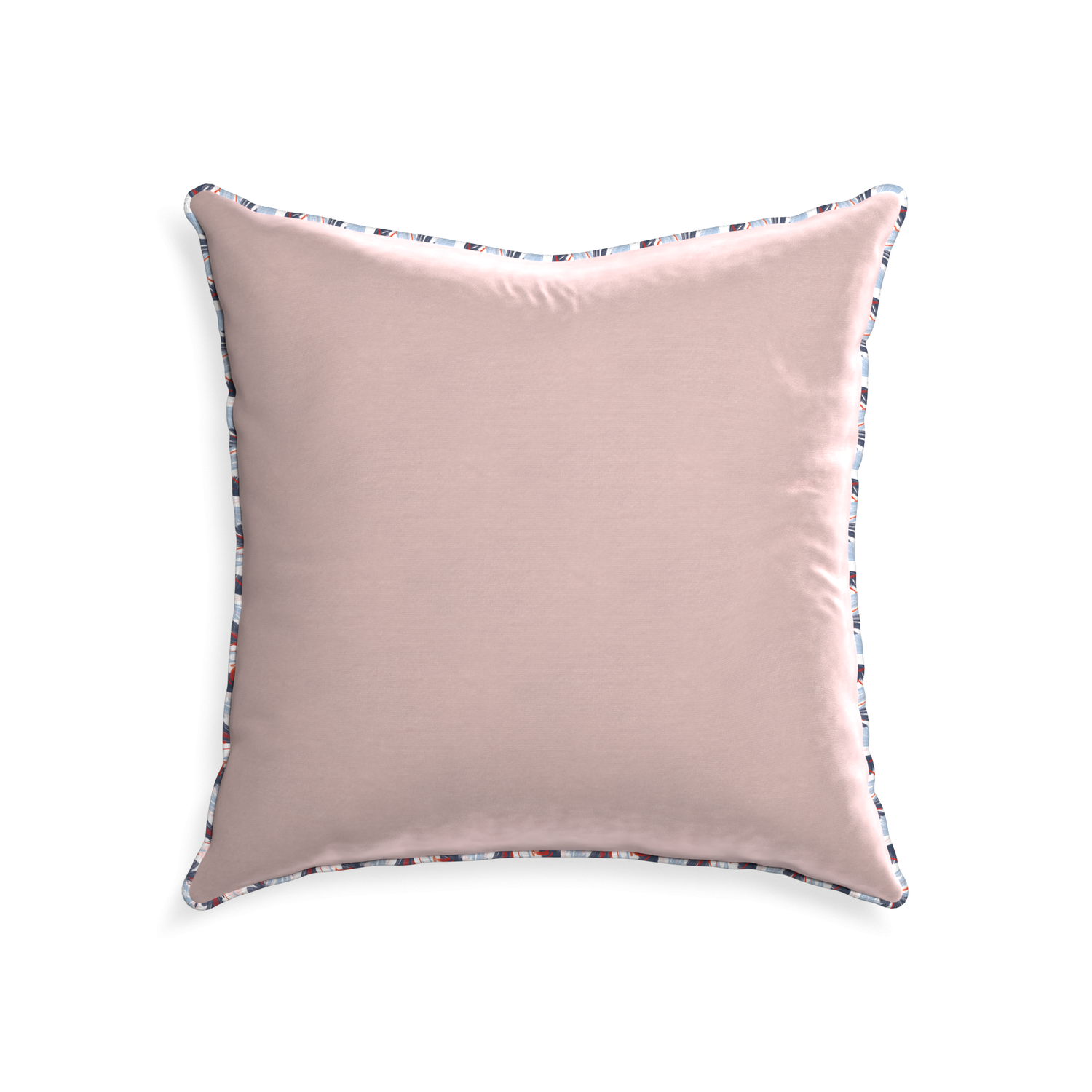 22-square rose velvet custom pillow with e piping on white background