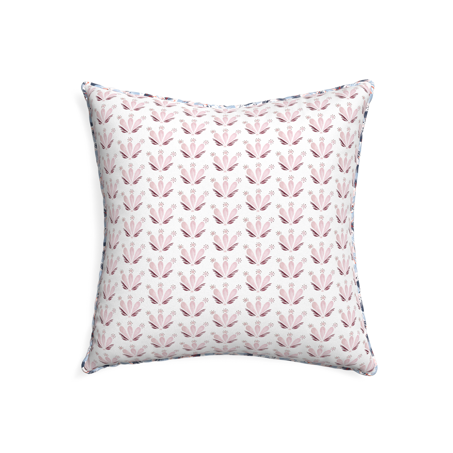 22-square serena pink custom pink & burgundy drop repeat floralpillow with e piping on white background