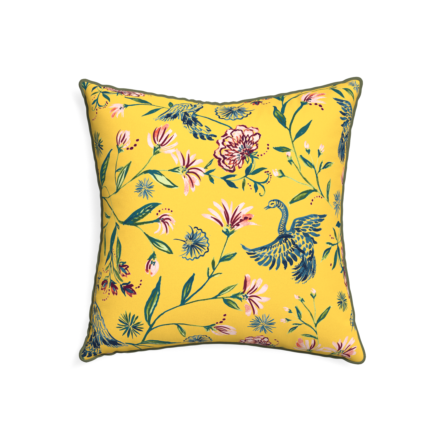 22-square daphne canary custom pillow with f piping on white background