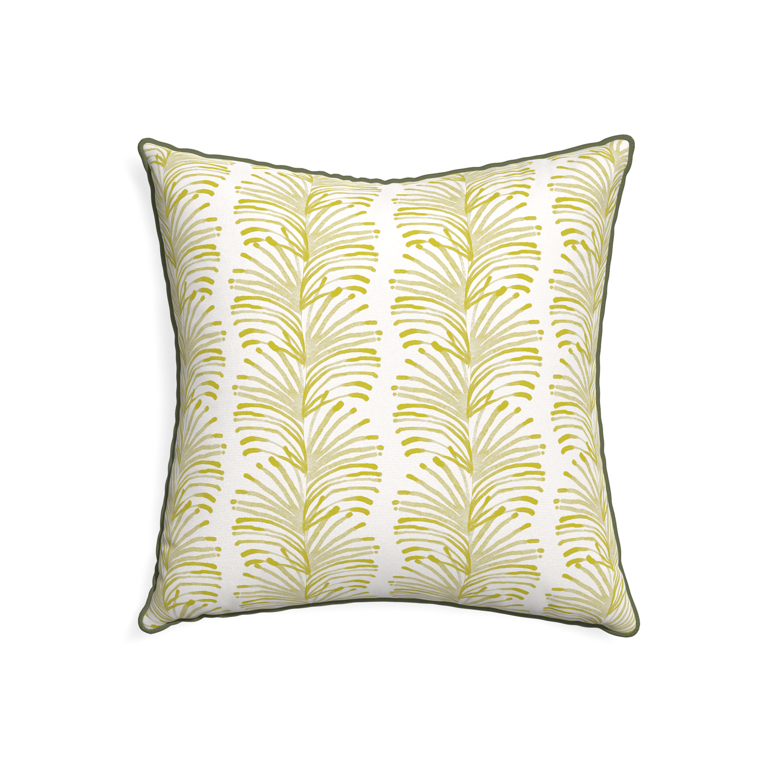 22-square emma chartreuse custom pillow with f piping on white background