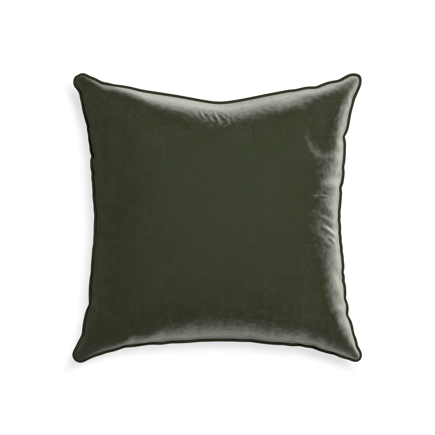 square fern green velvet pillow with fern green piping