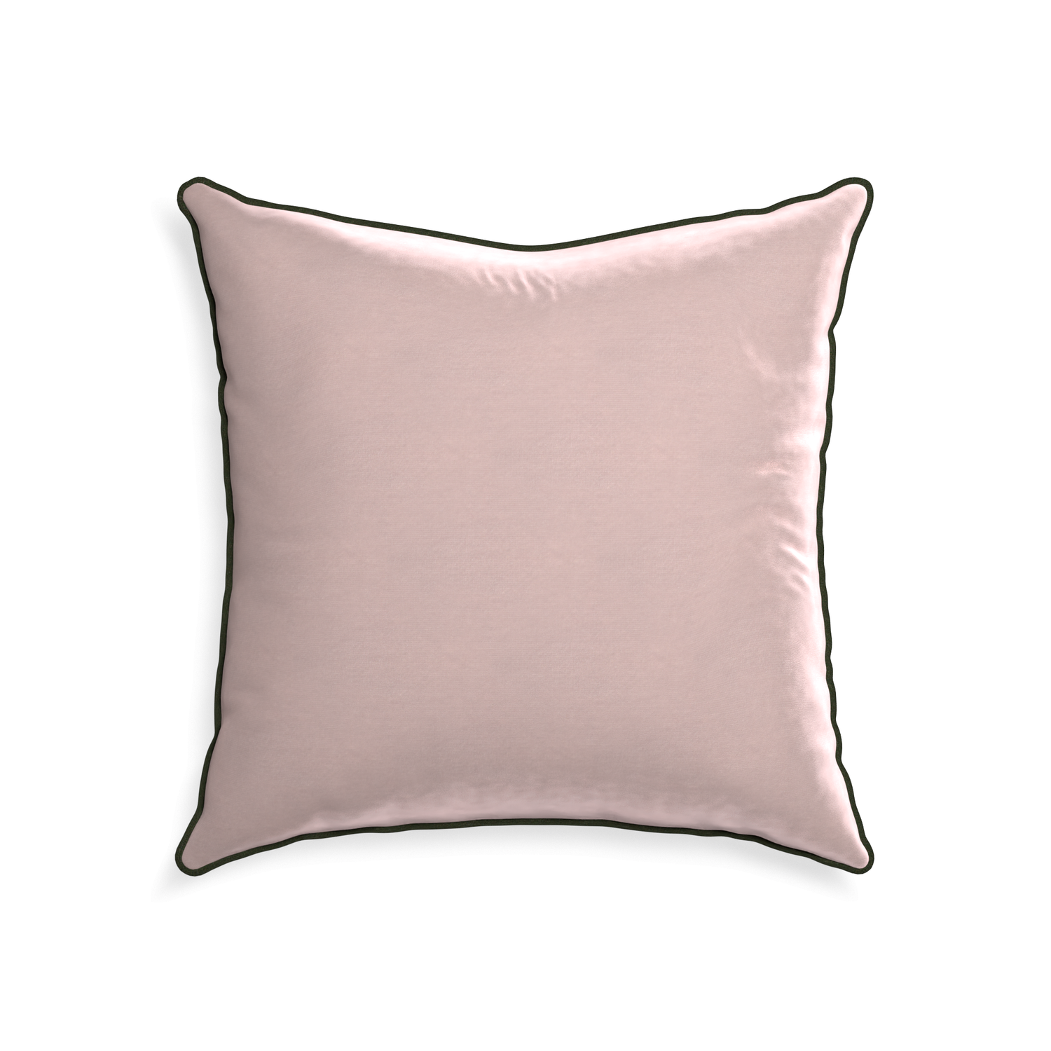 square light pink velvet pillow with fern green piping