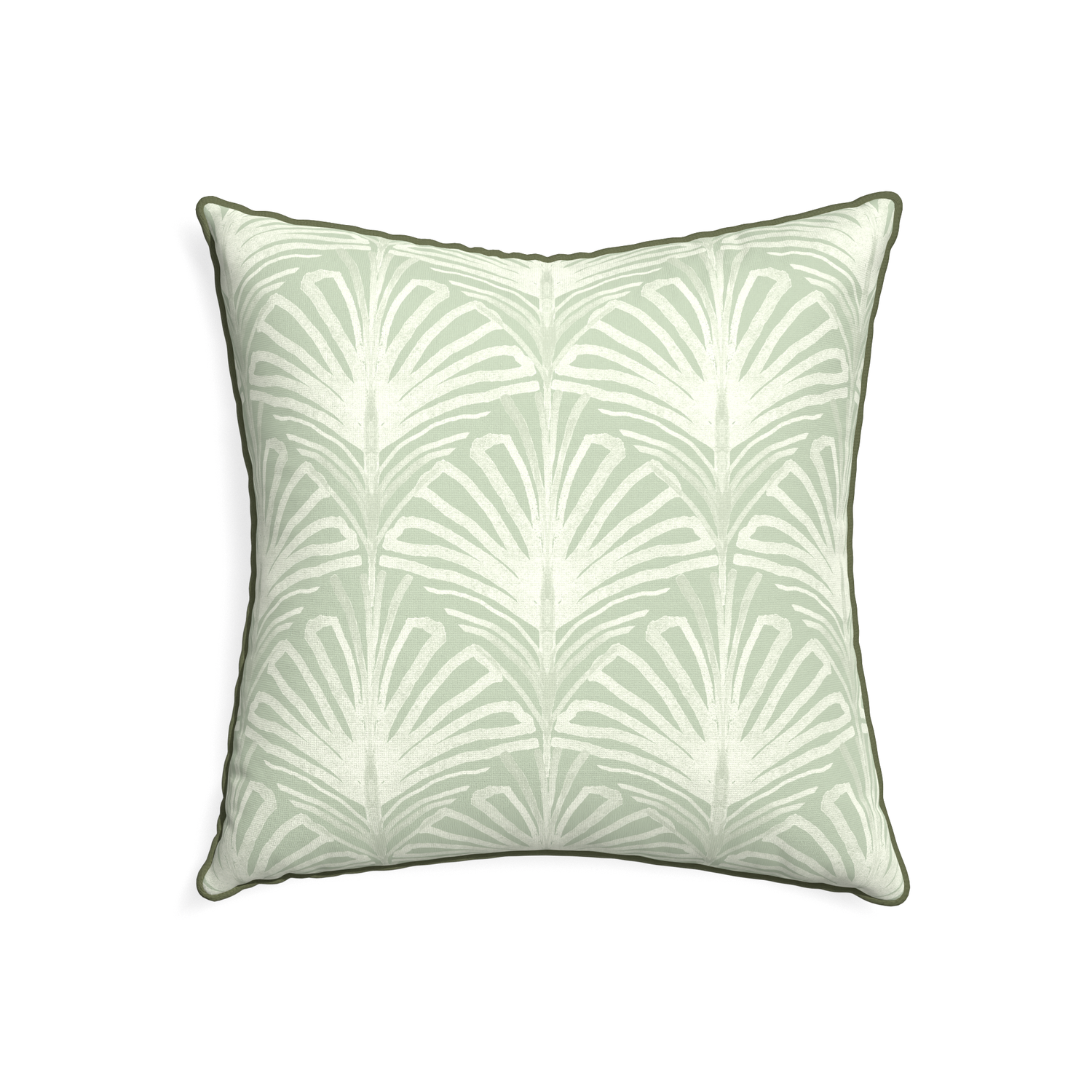 22-square suzy sage custom sage green palmpillow with f piping on white background