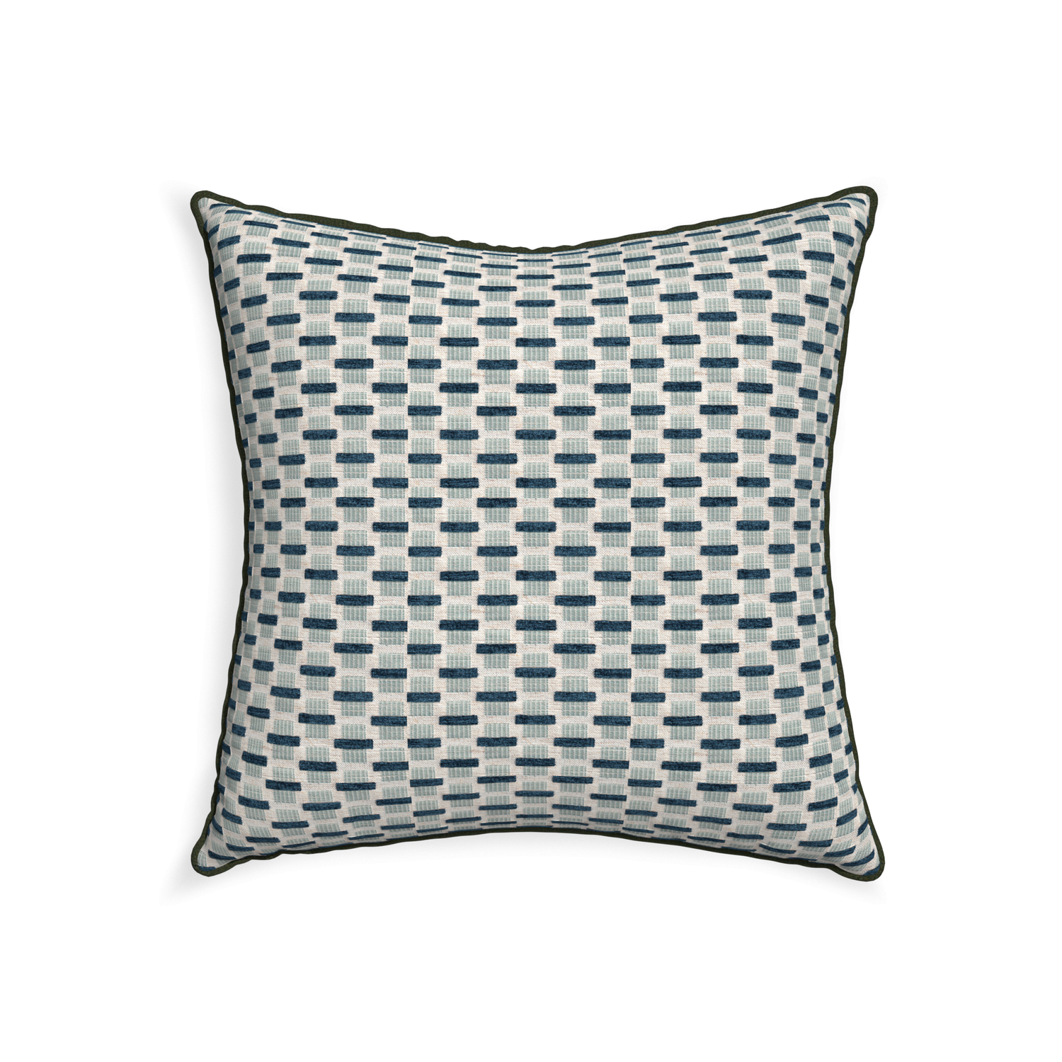 22-square willow amalfi custom blue geometric chenillepillow with f piping on white background