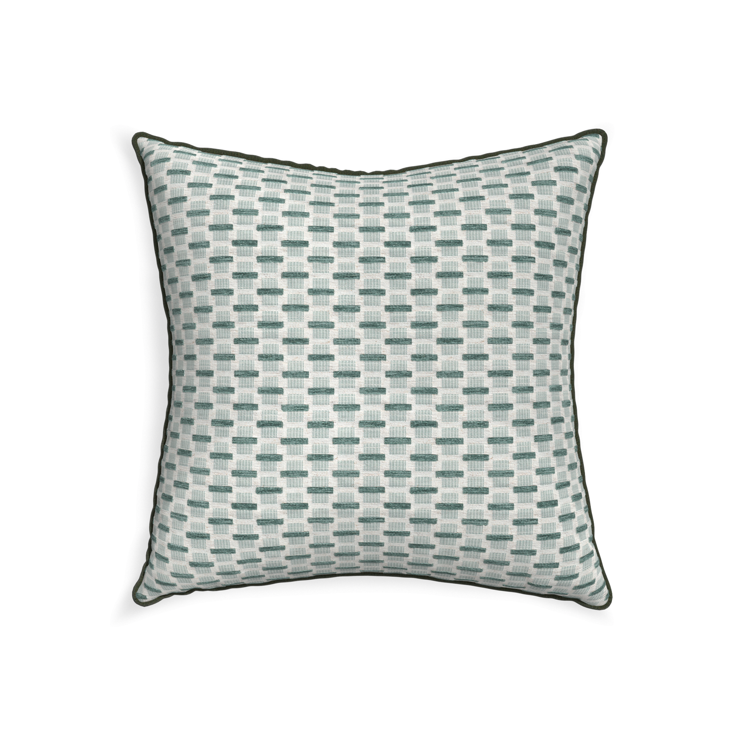 22-square willow mint custom green geometric chenillepillow with f piping on white background