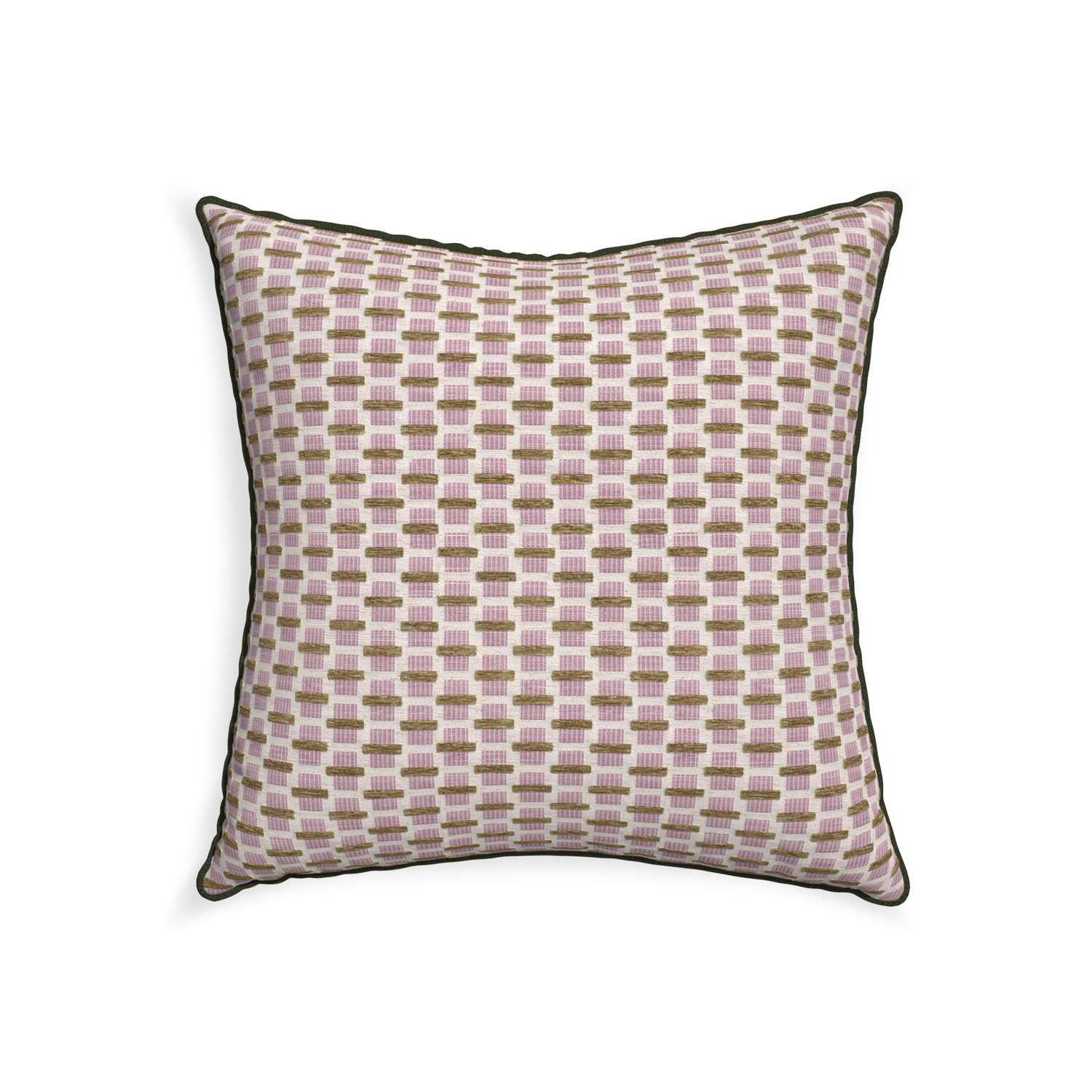 22-square willow orchid custom pink geometric chenillepillow with f piping on white background