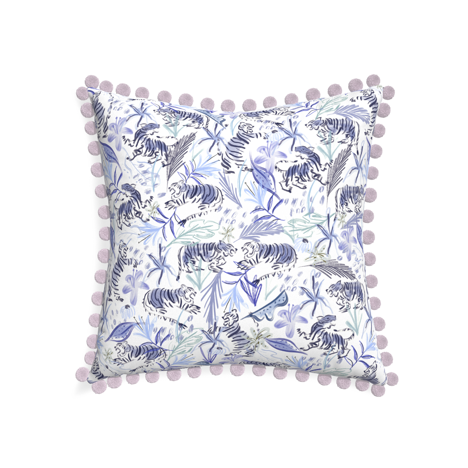 22-square frida blue custom blue with intricate tiger designpillow with l on white background