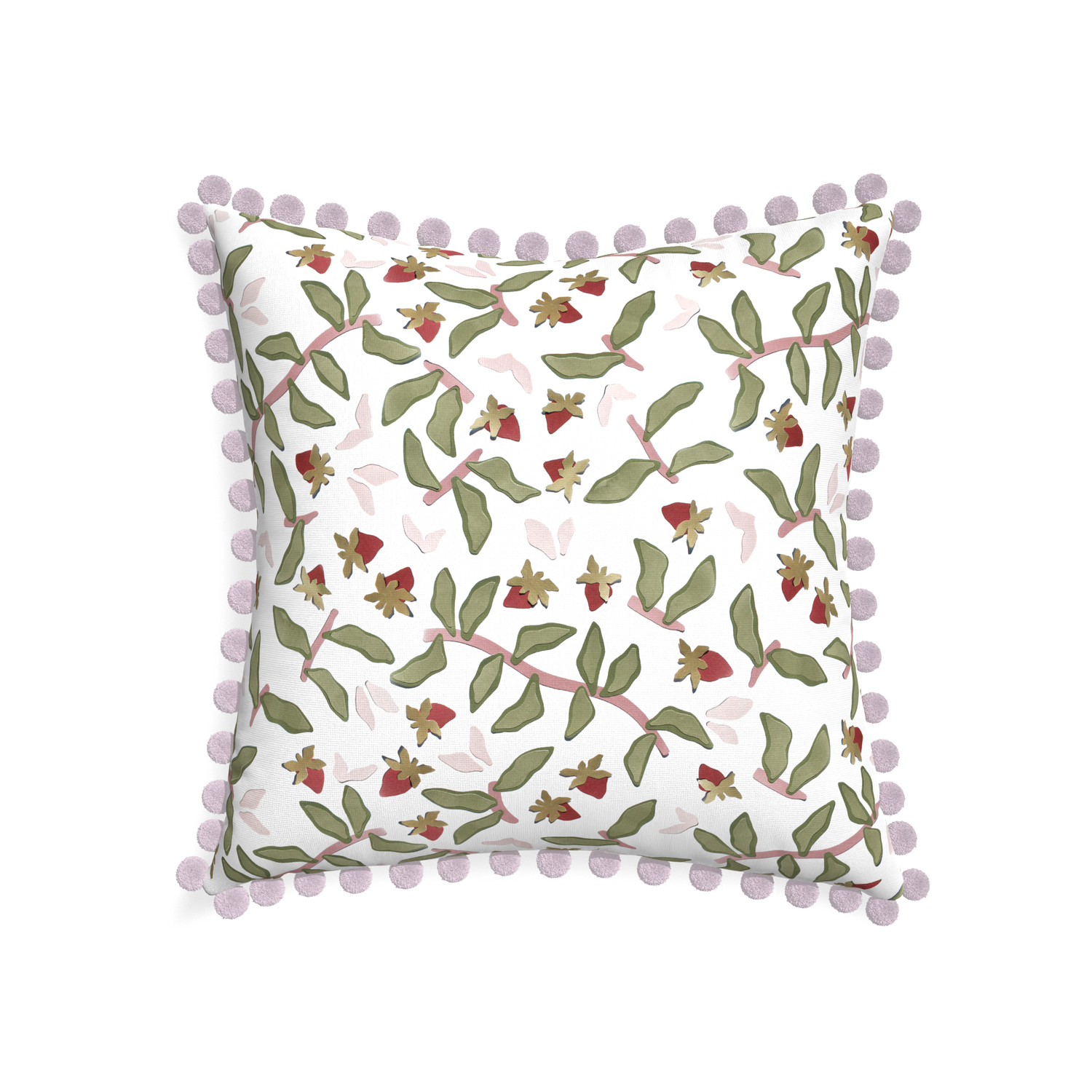 22-square nellie custom strawberry & botanicalpillow with l on white background