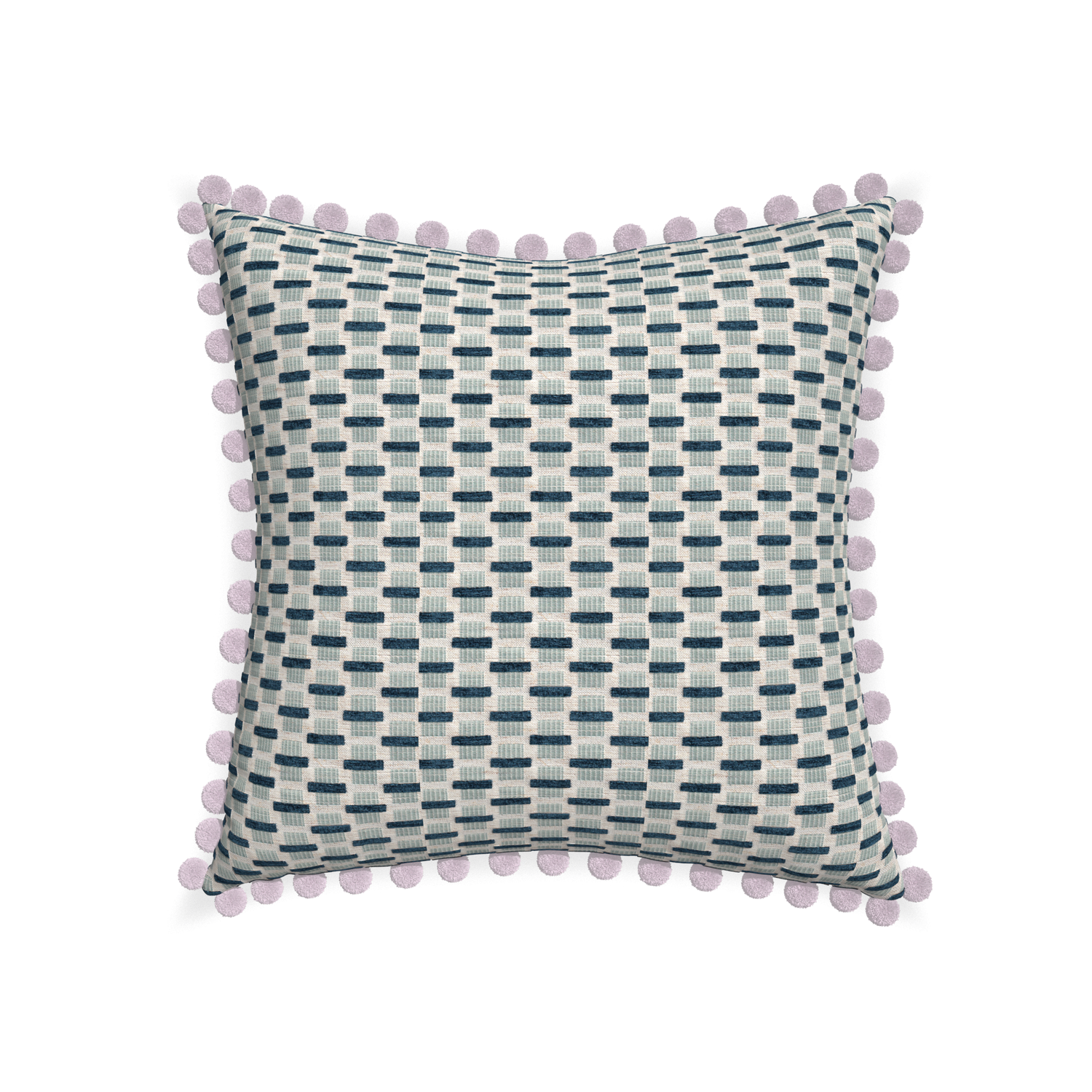 22-square willow amalfi custom blue geometric chenillepillow with l on white background
