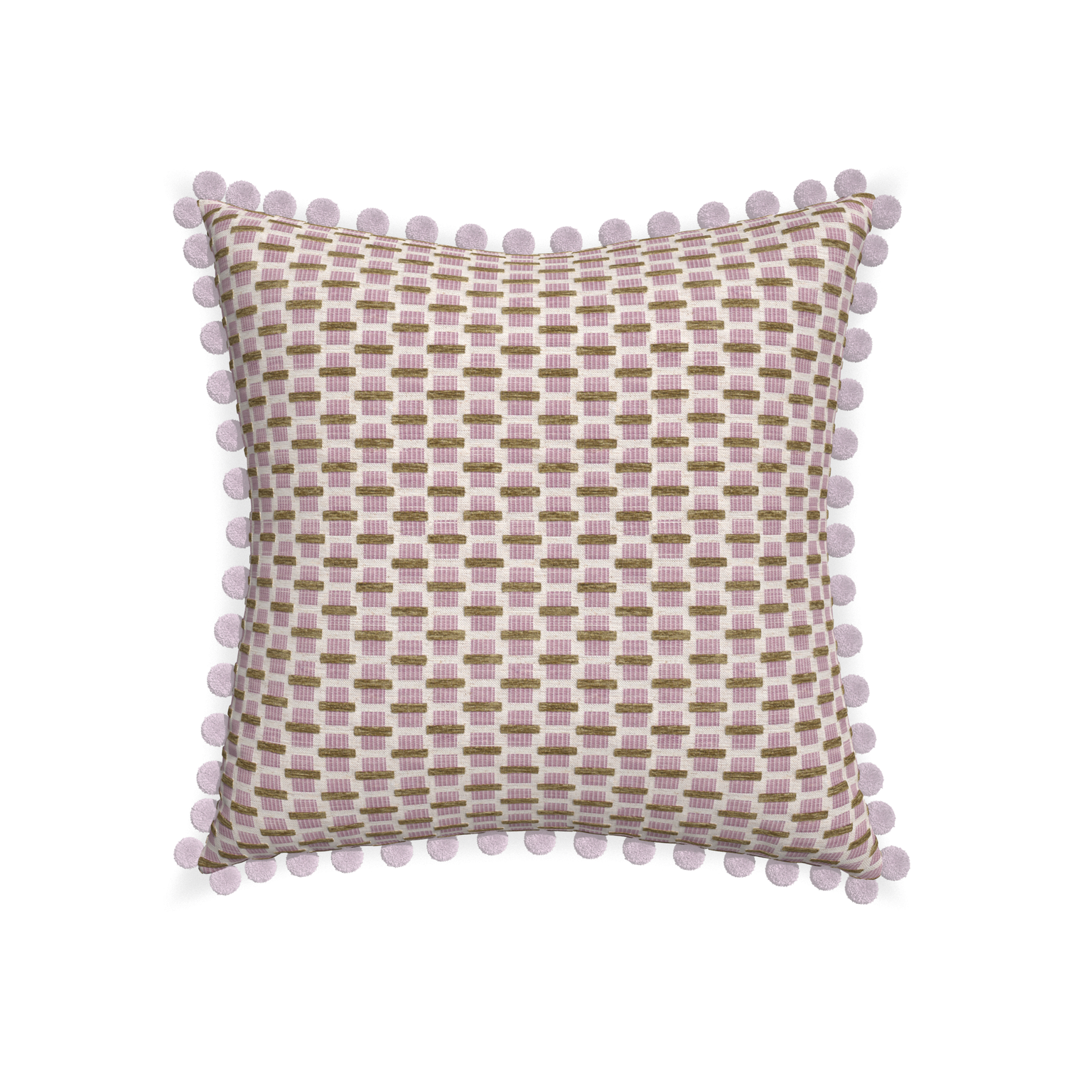 22-square willow orchid custom pink geometric chenillepillow with l on white background
