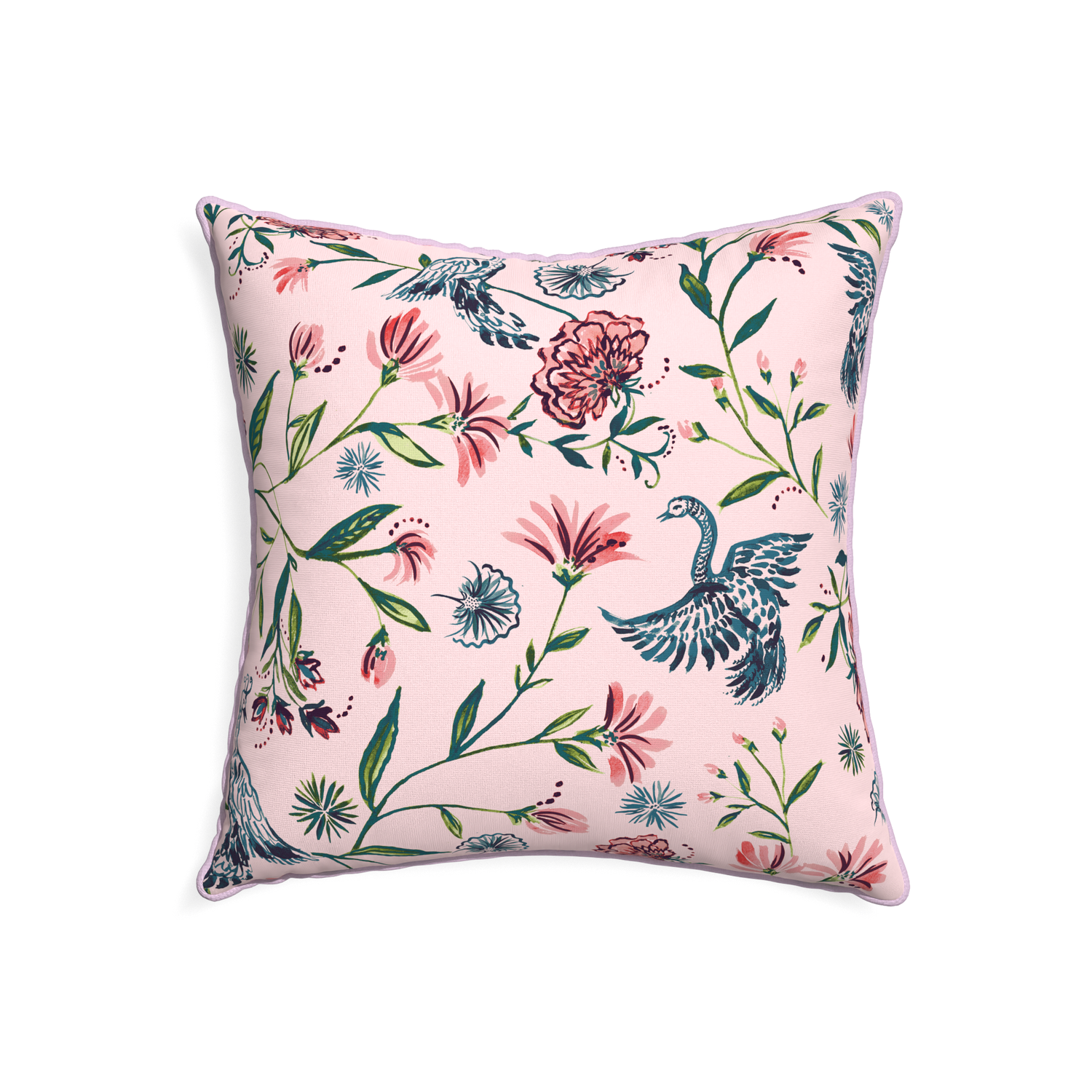 22-square daphne rose custom pillow with l piping on white background