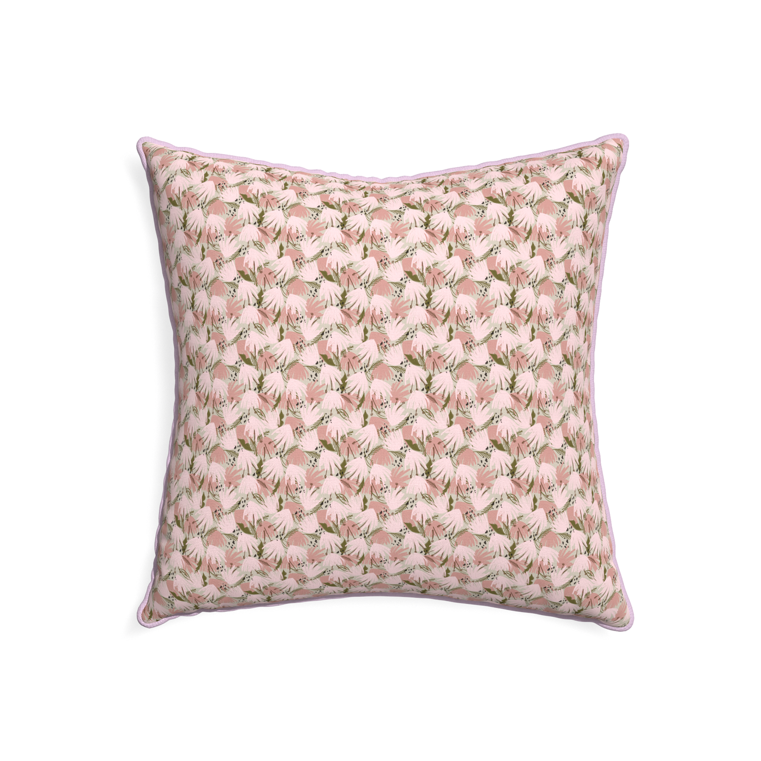 22-square eden pink custom pillow with l piping on white background