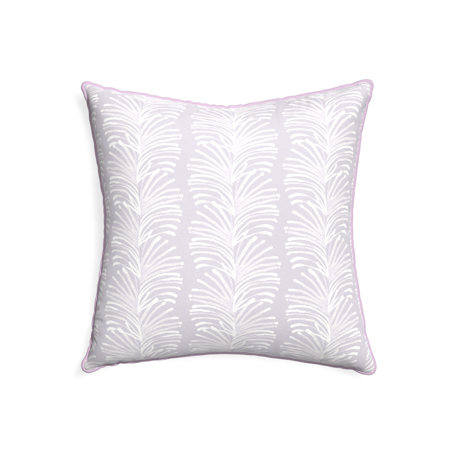 22-square emma lavender custom pillow with l piping on white background