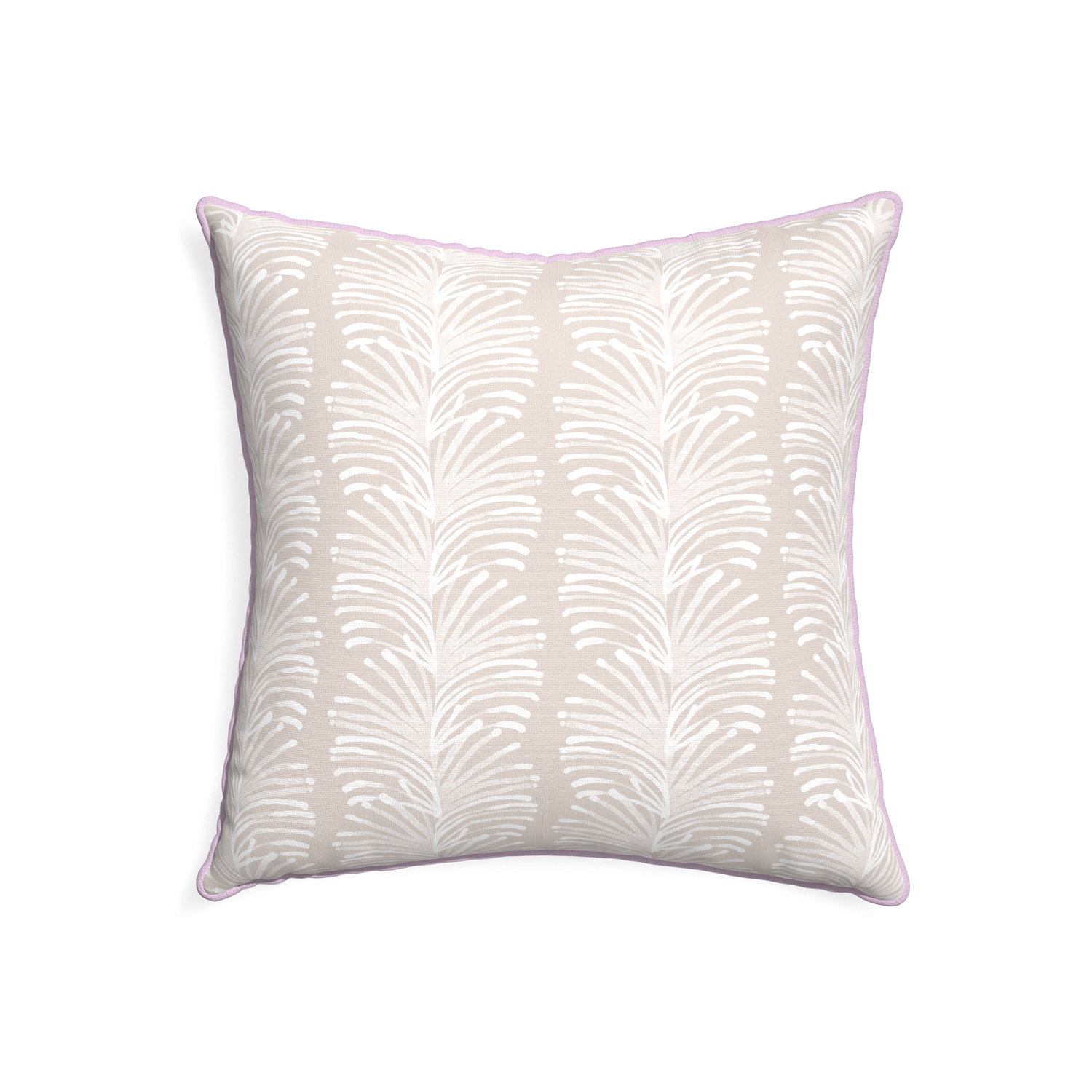22-square emma sand custom sand colored botanical stripepillow with l piping on white background