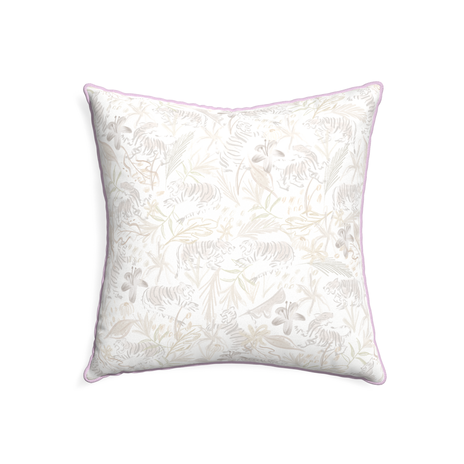 22-square frida sand custom beige chinoiserie tigerpillow with l piping on white background