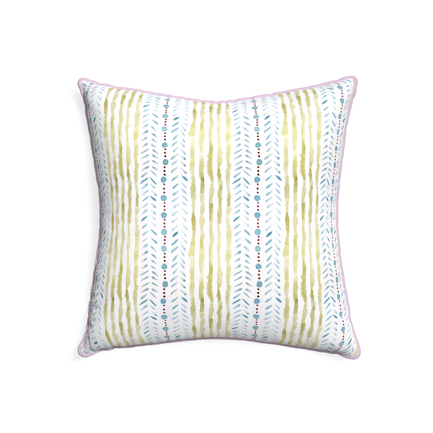 22-square julia custom blue & green stripedpillow with l piping on white background