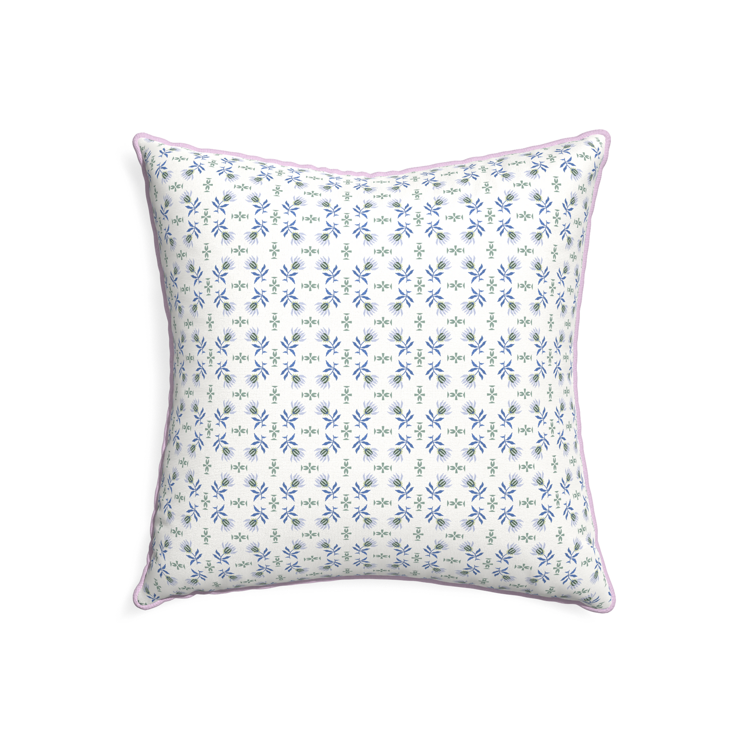 22-square lee custom blue & green floralpillow with l piping on white background