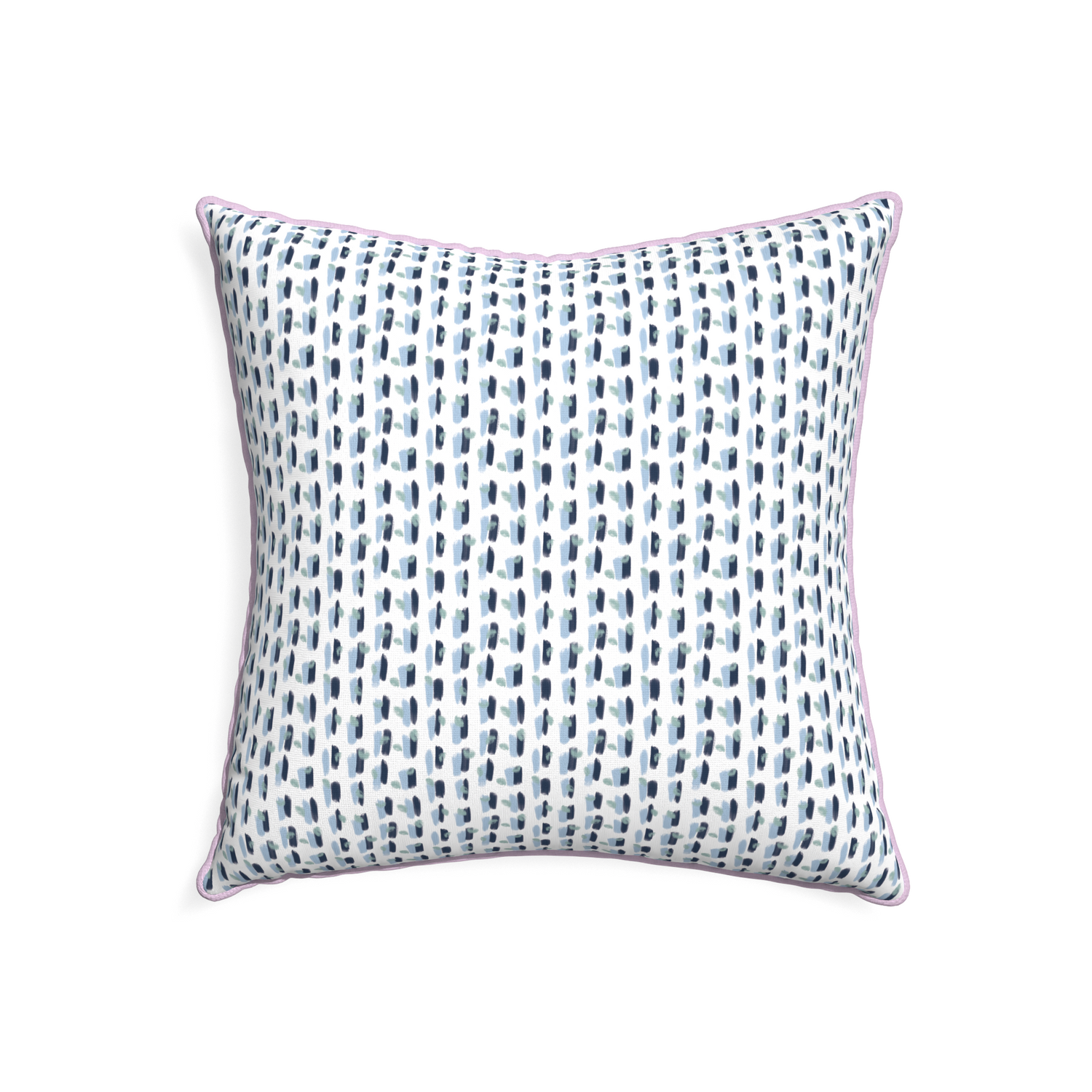 22-square poppy blue custom pillow with l piping on white background