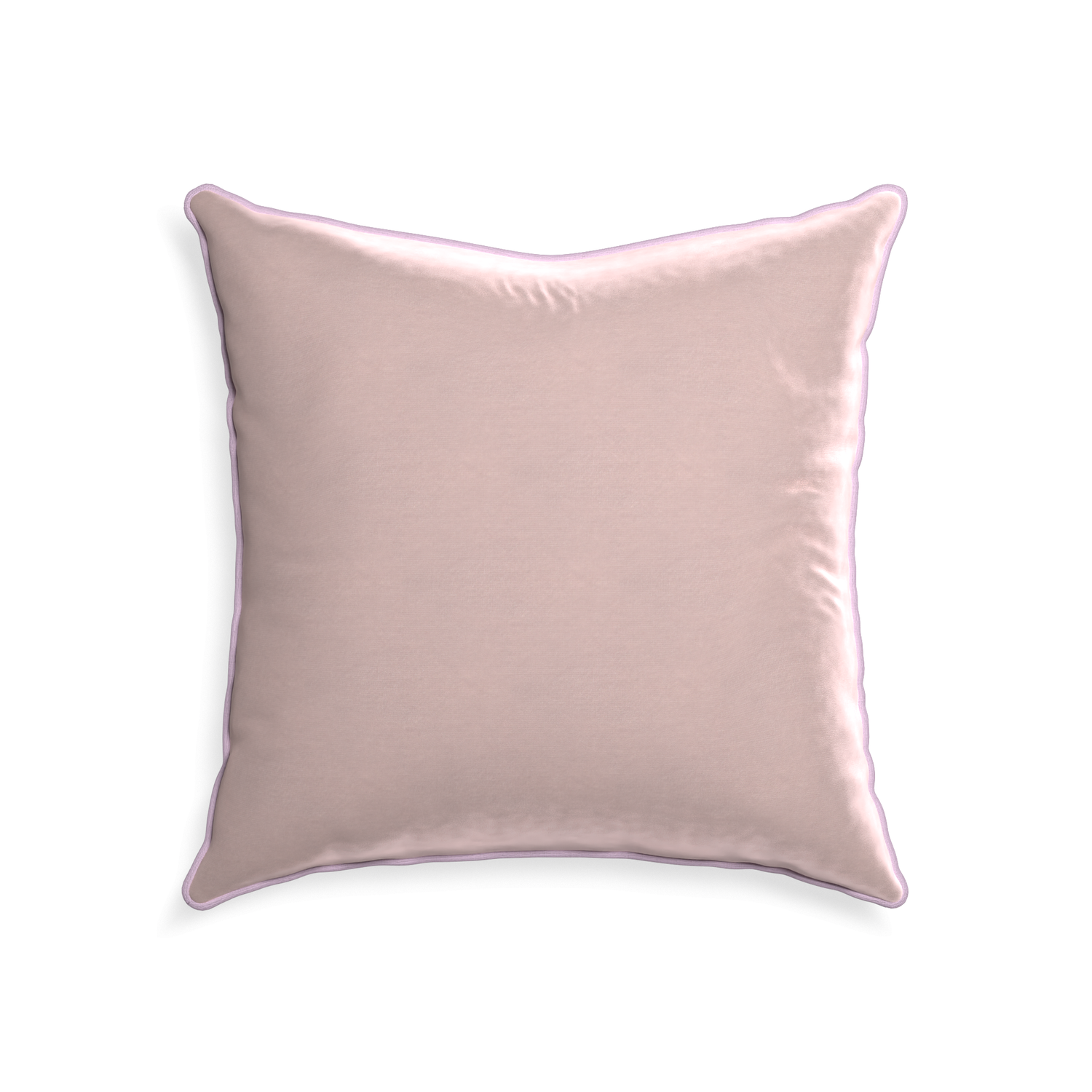 square light pink velvet pillow with lilac piping
