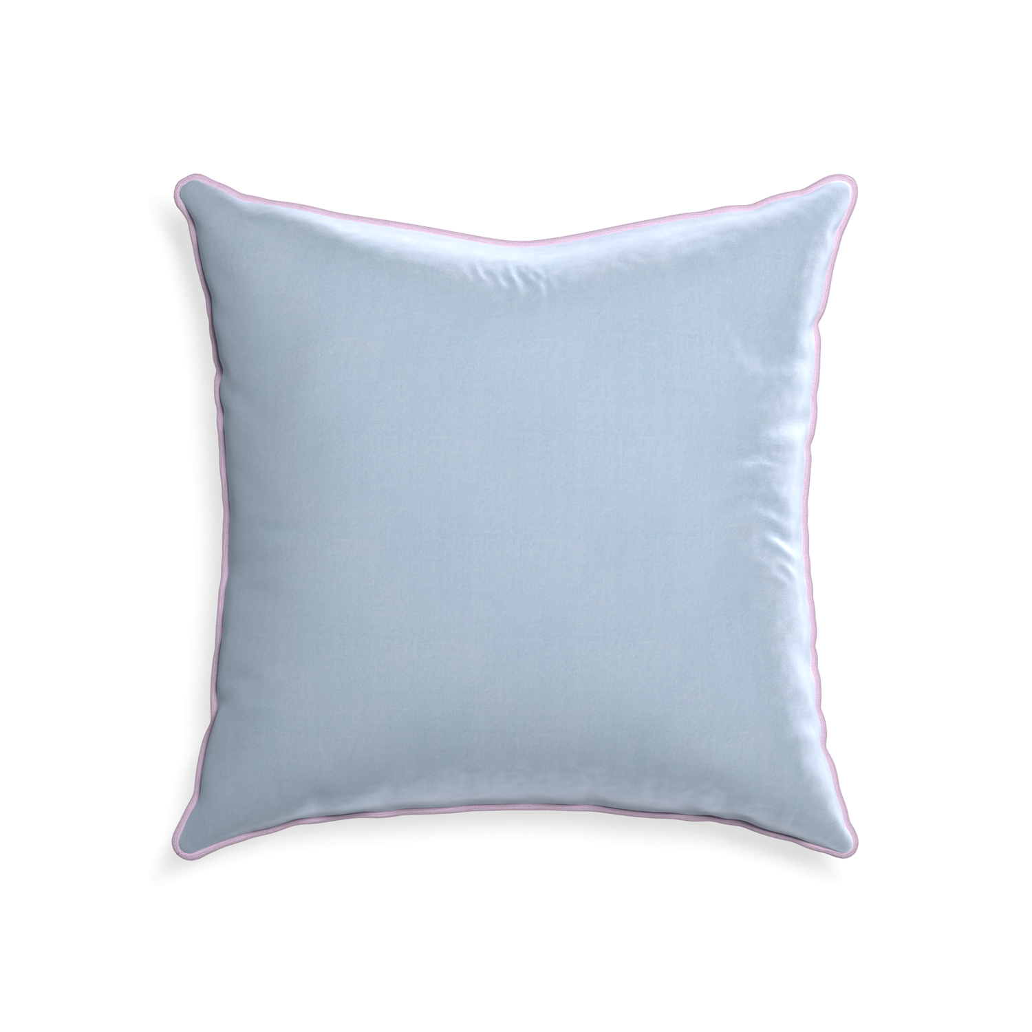 22-square sky velvet custom pillow with l piping on white background