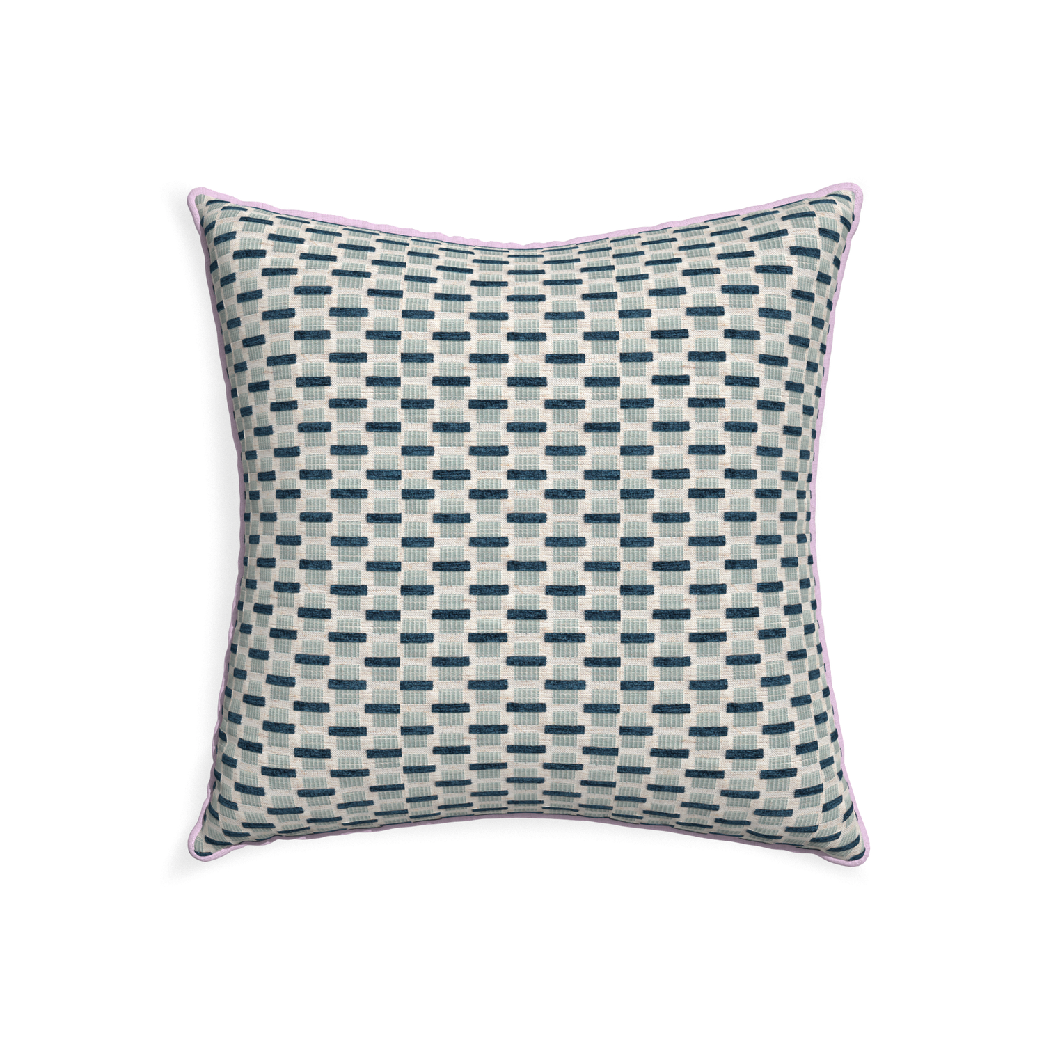 22-square willow amalfi custom blue geometric chenillepillow with l piping on white background