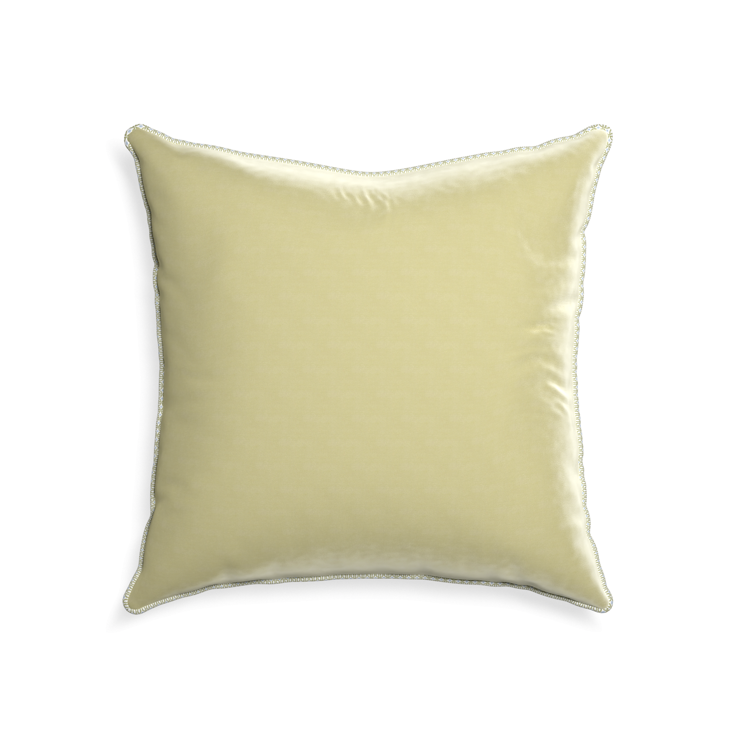 square light green velvet pillow with moss green geometric piping