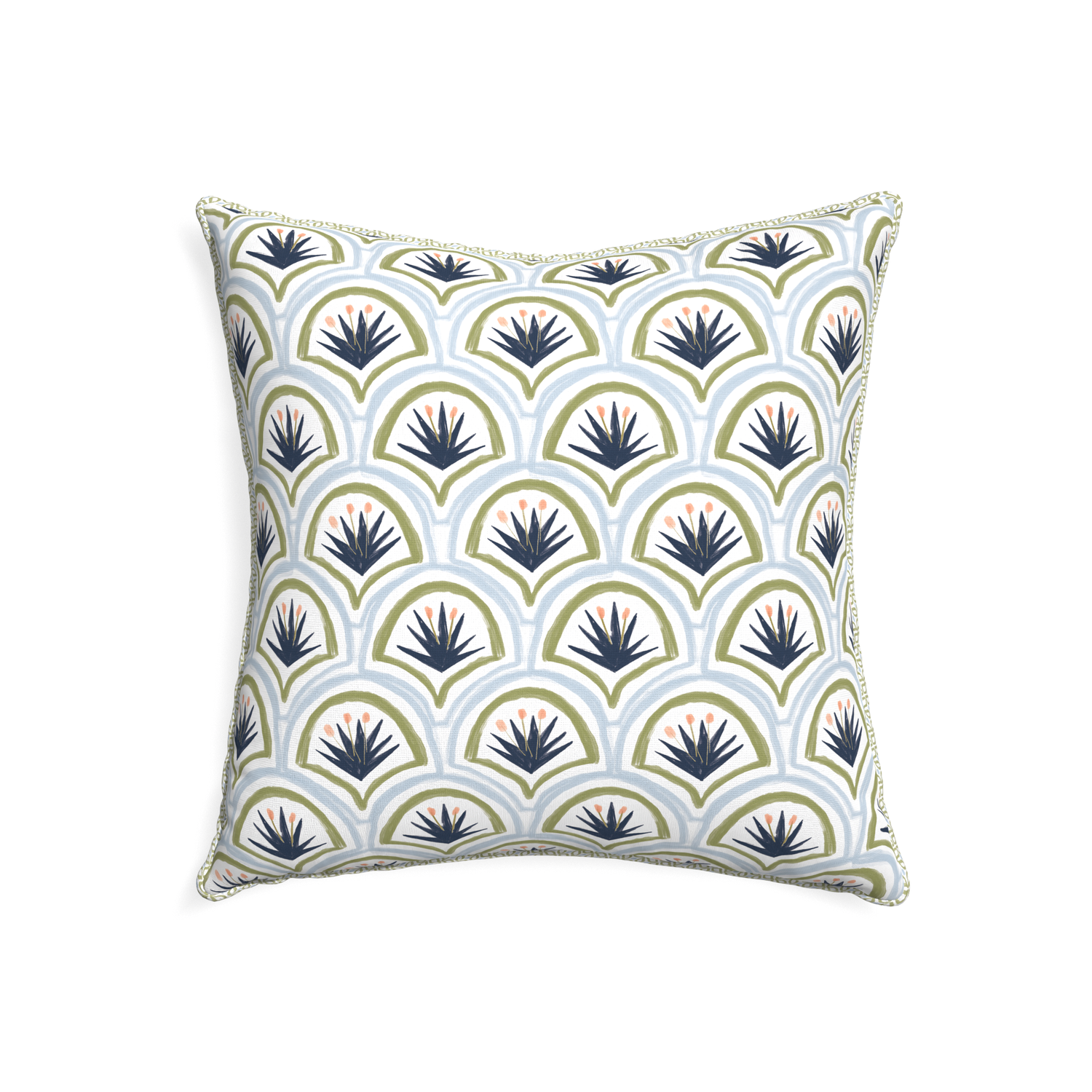 22-square thatcher midnight custom art deco palm patternpillow with l piping on white background
