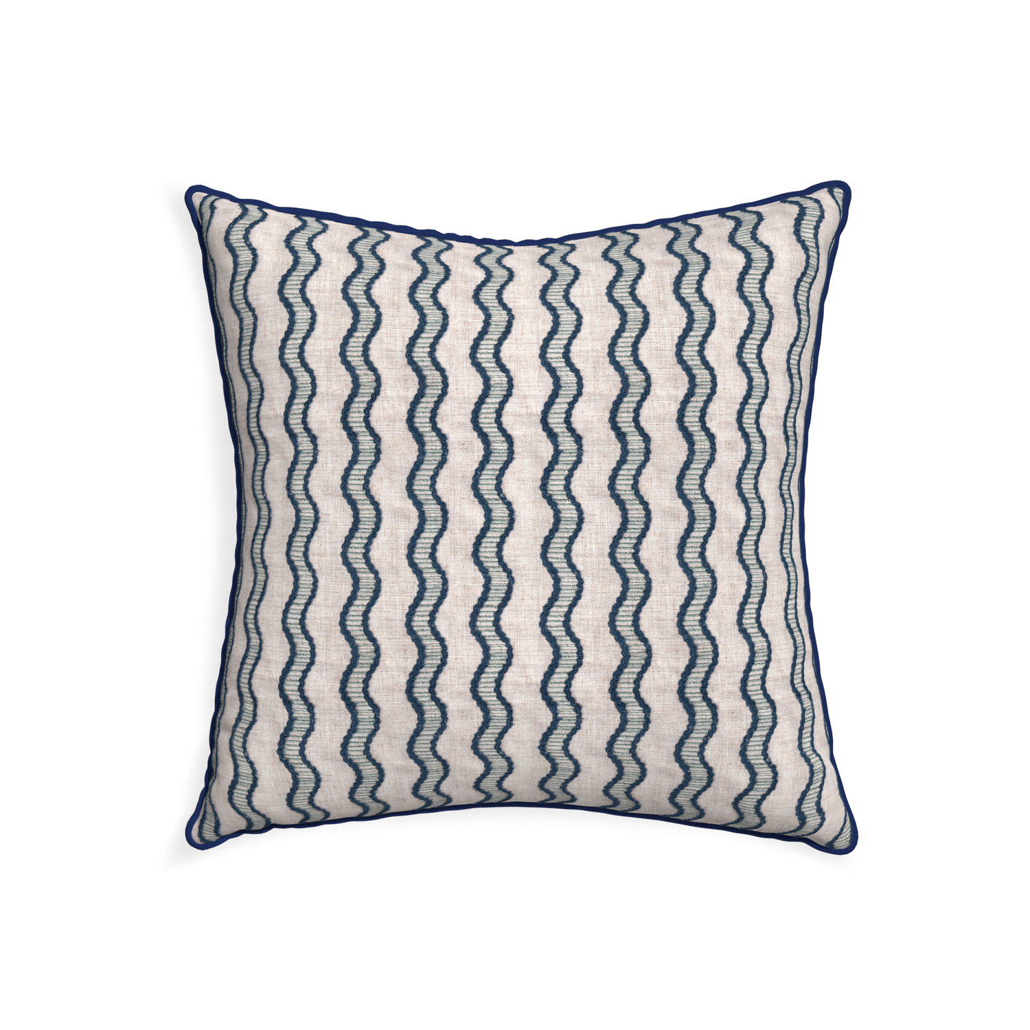 22-square beatrice custom embroidered wavepillow with midnight piping on white background