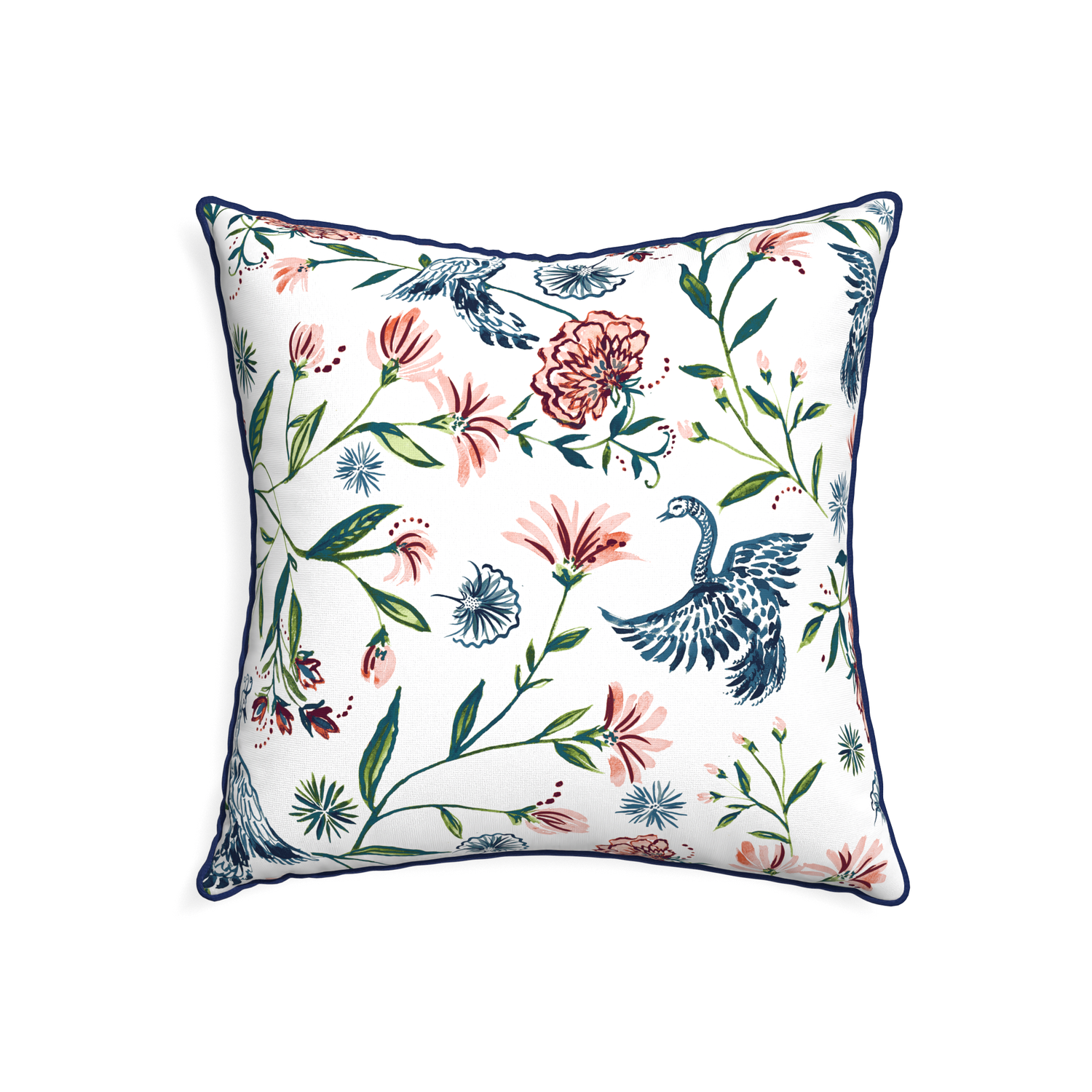 22-square daphne cream custom pillow with midnight piping on white background