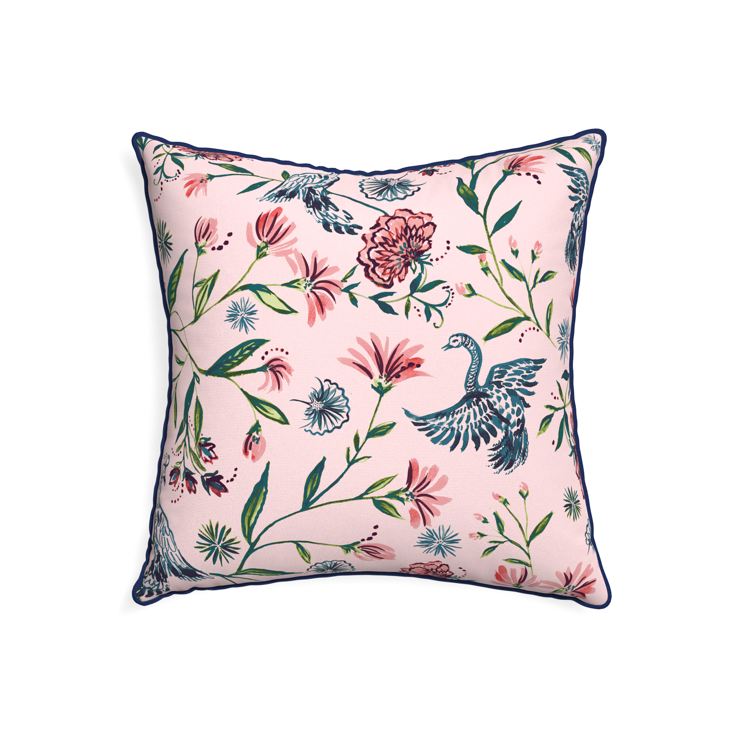 22-square daphne rose custom pillow with midnight piping on white background