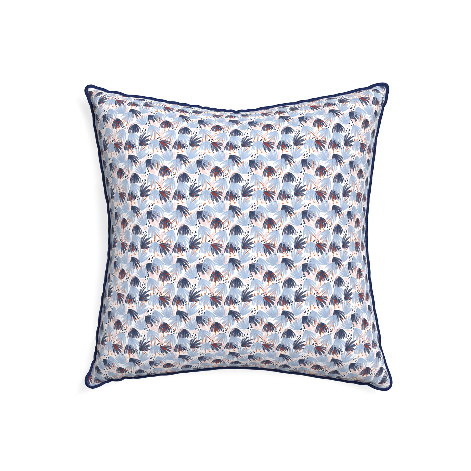 22-square eden blue custom pillow with midnight piping on white background