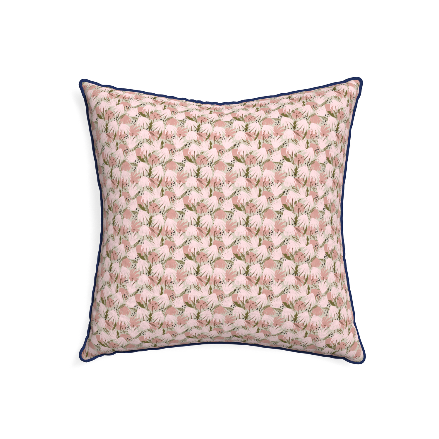 22-square eden pink custom pink floralpillow with midnight piping on white background